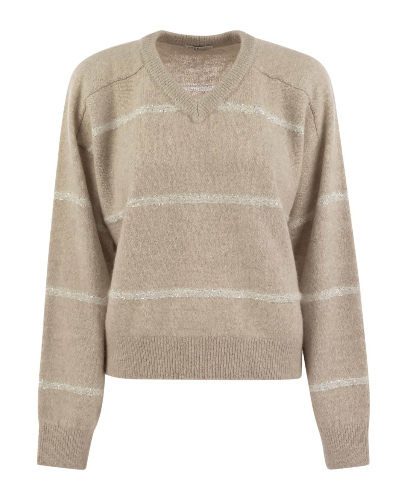 Brunello Cucinelli Alpaca, Cotton And Wool Sweater With Sequins - Beige