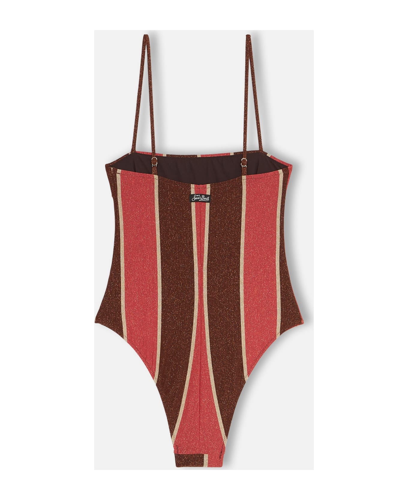 MC2 Saint Barth Brown And Pink Striped Lurex One-piece Swimsuit Blume - BROWN