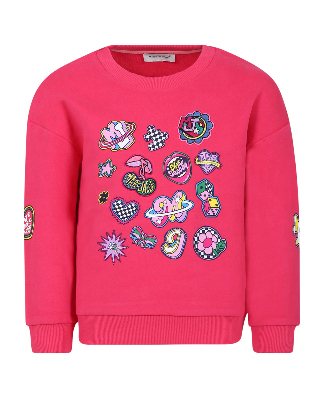 Little Marc Jacobs Fuchsia Sweatshirt For Girl With Logo And Prints - Fucsia
