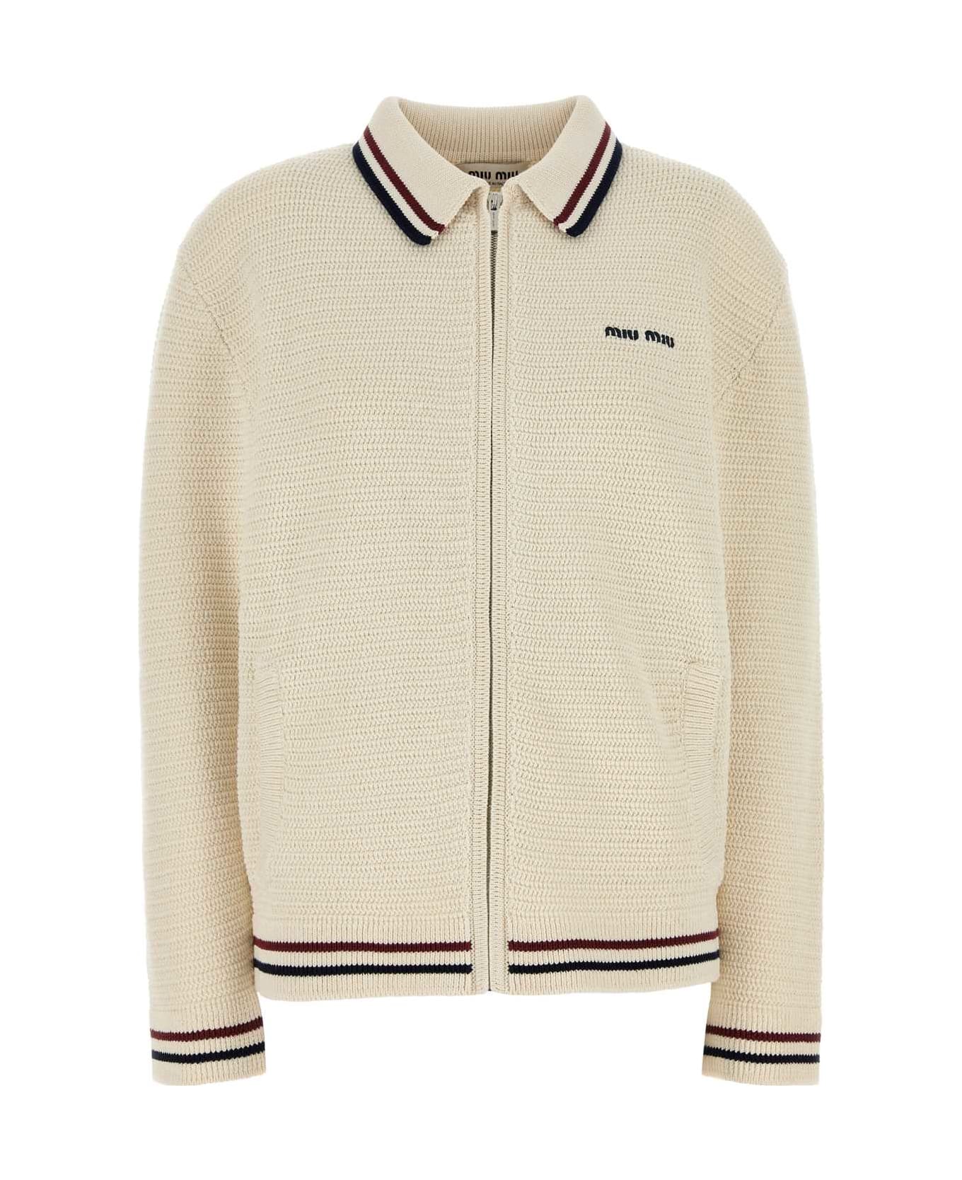 Miu Miu Ivory Stretch Crochet Cardigan - NATURALE