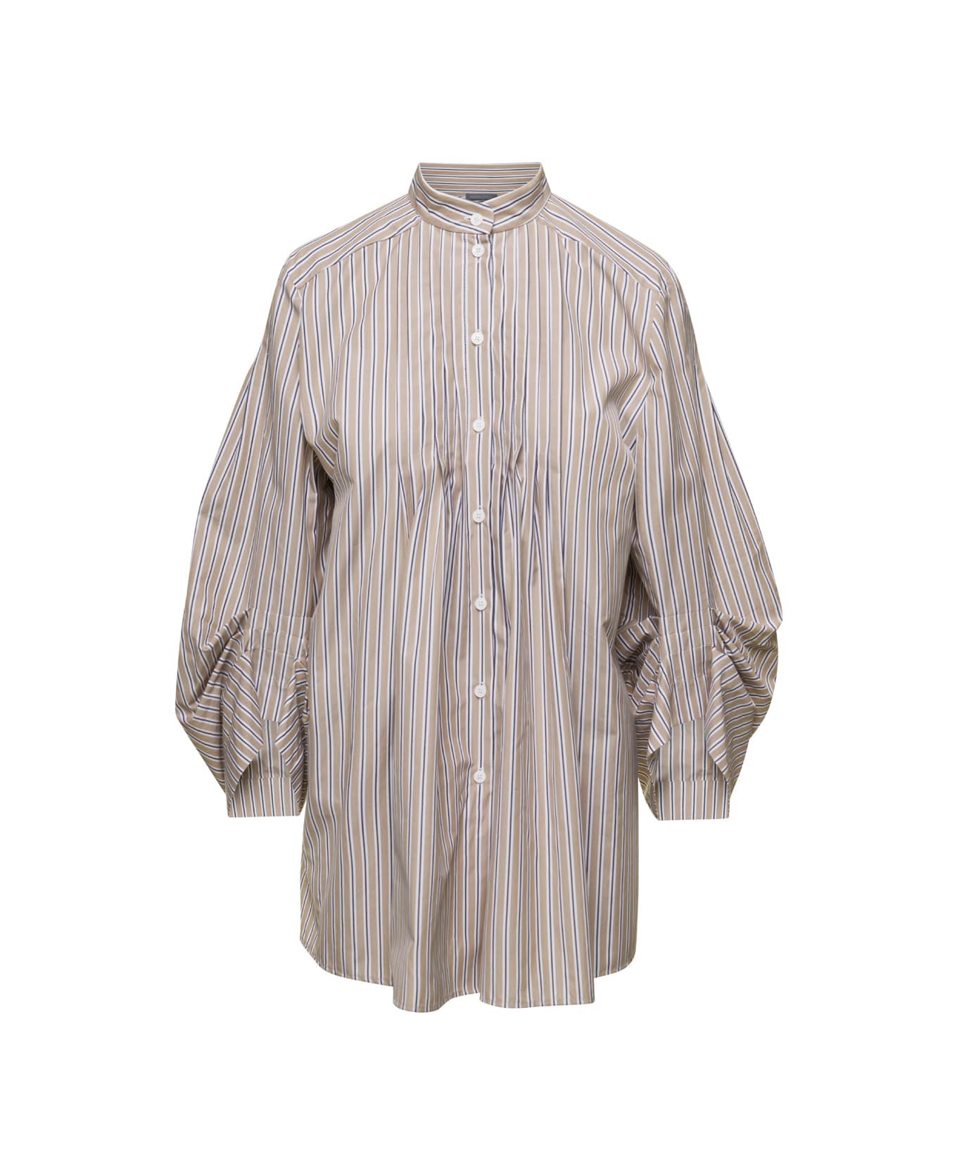 Alberta Ferretti Beige Striped Poplin Shirt In Cotton Woman - Beige シャツ