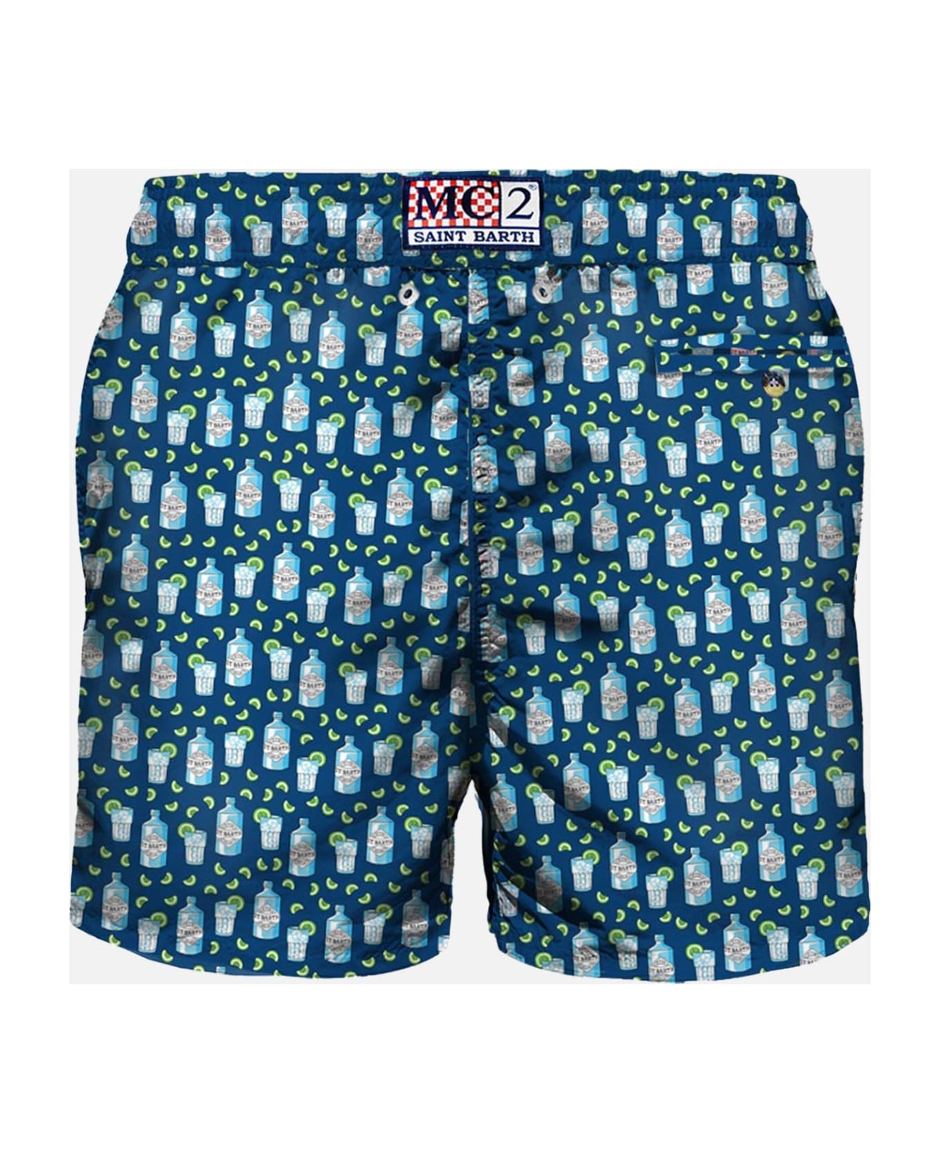 MC2 Saint Barth Man Light Fabric Swim Shorts With Gin Print | Gin Mare Special Edition - BLUE