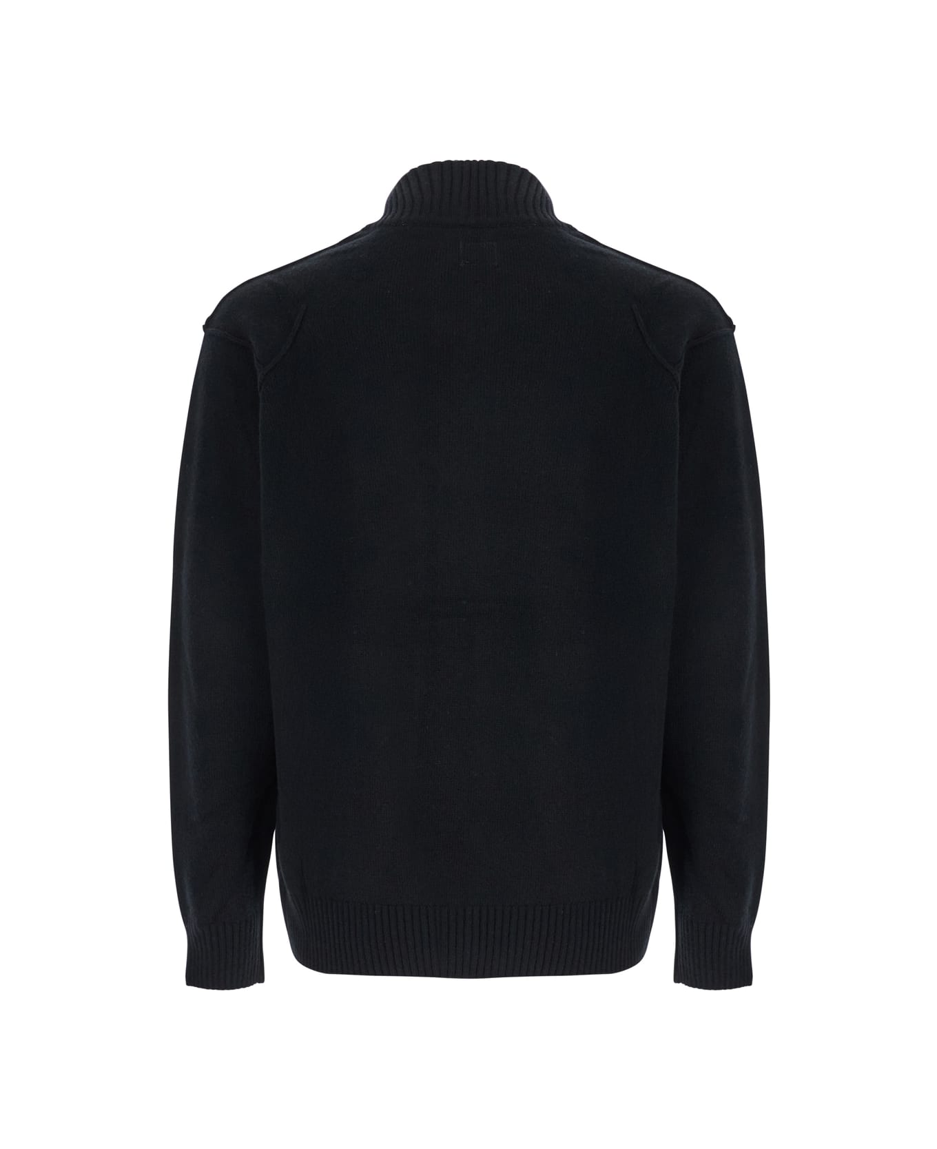 C.P. Company Black Jacket With High Neck And Logo Plaque On The Sleeve In Wool Blend Man - BLACK