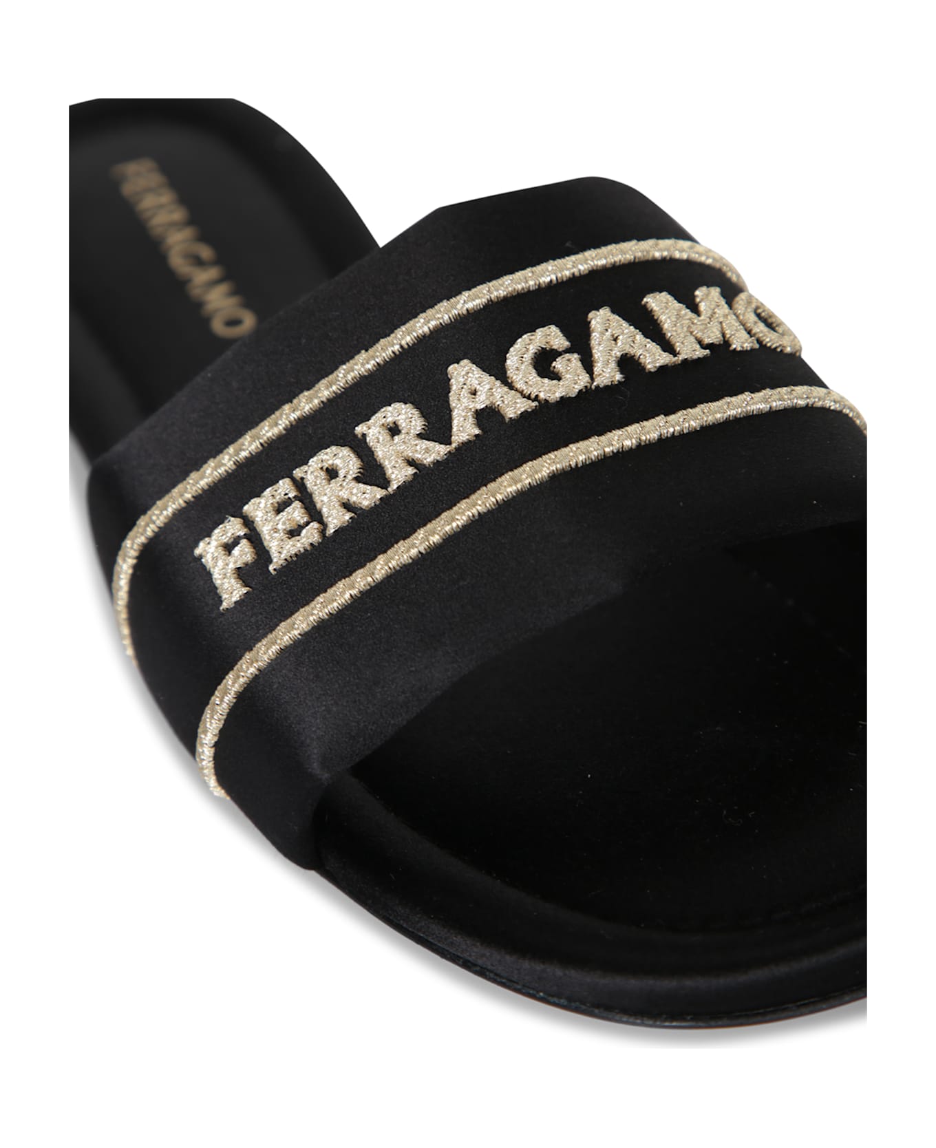Ferragamo Black Fabric Slide Sandals - Black