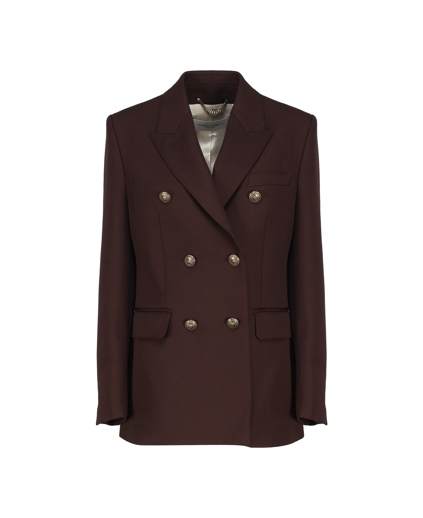 Golden Goose Double-breasted Blazer In Wool Gabardine - Chicory coffee