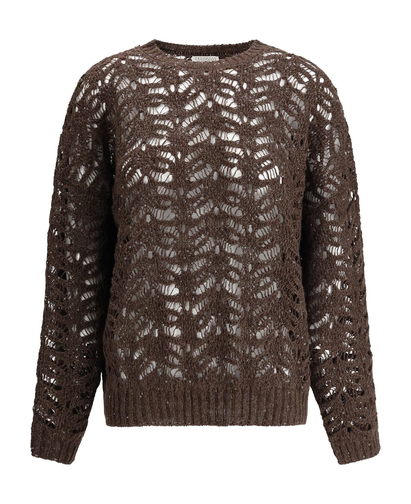 Brunello Cucinelli Perforated Sweater With Sequins - Chocolate