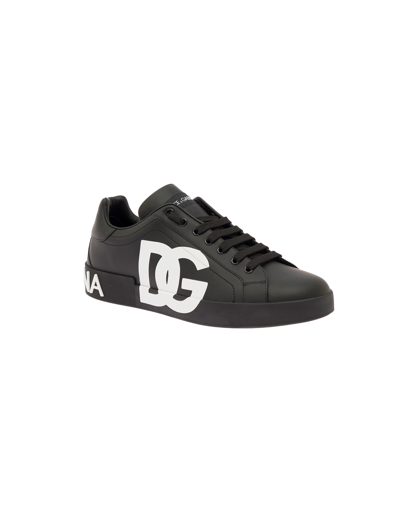 Dolce & Gabbana Portofino White And Black Leather Sneakers Dolce & Gabbana Man - Black