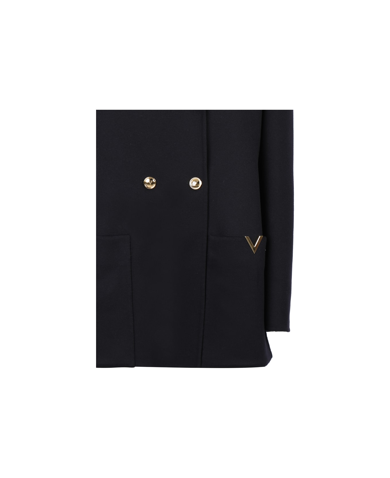 Valentino Peacoat Coat In Wool And Cashmere - Navy