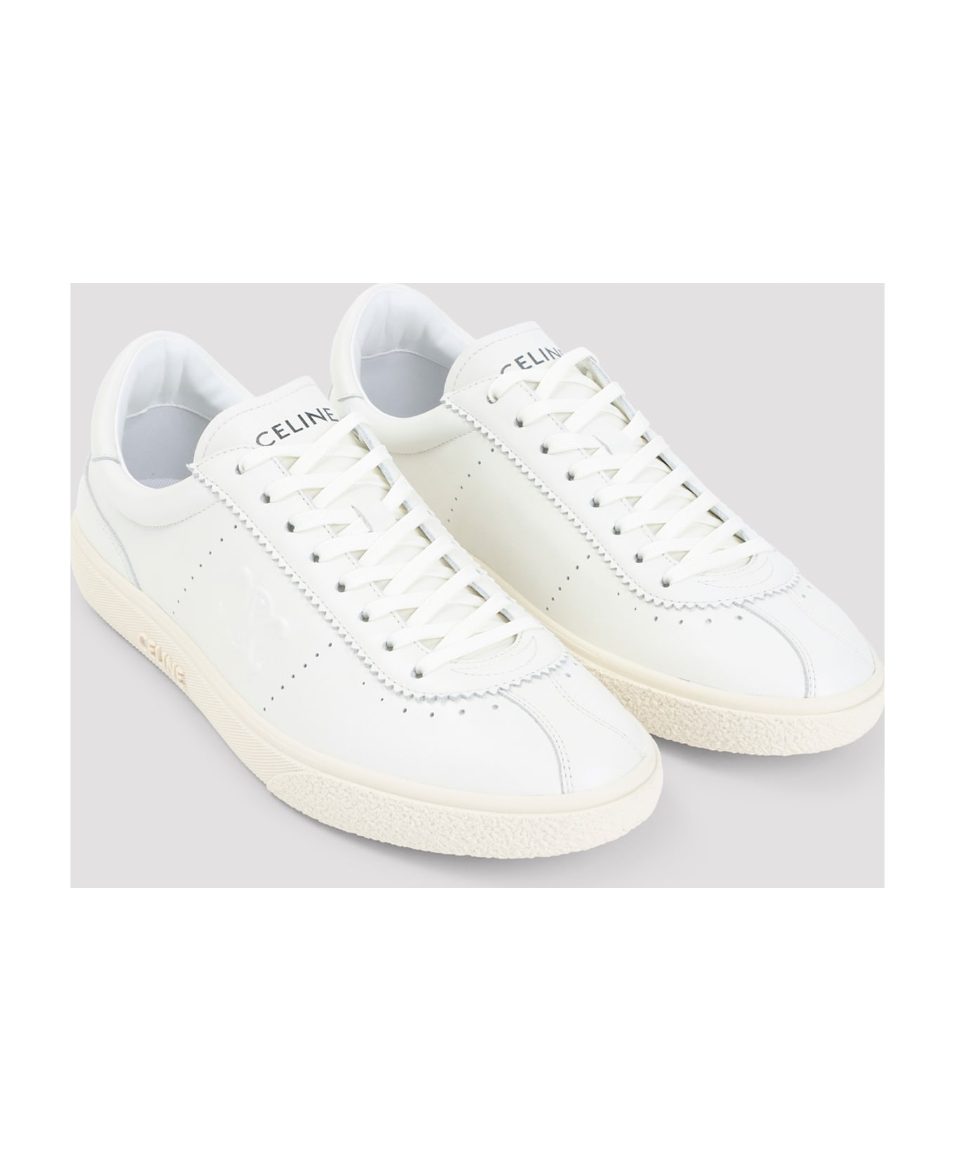 Celine Low Lace-up Sneakers With Triomphe - Fw Off White