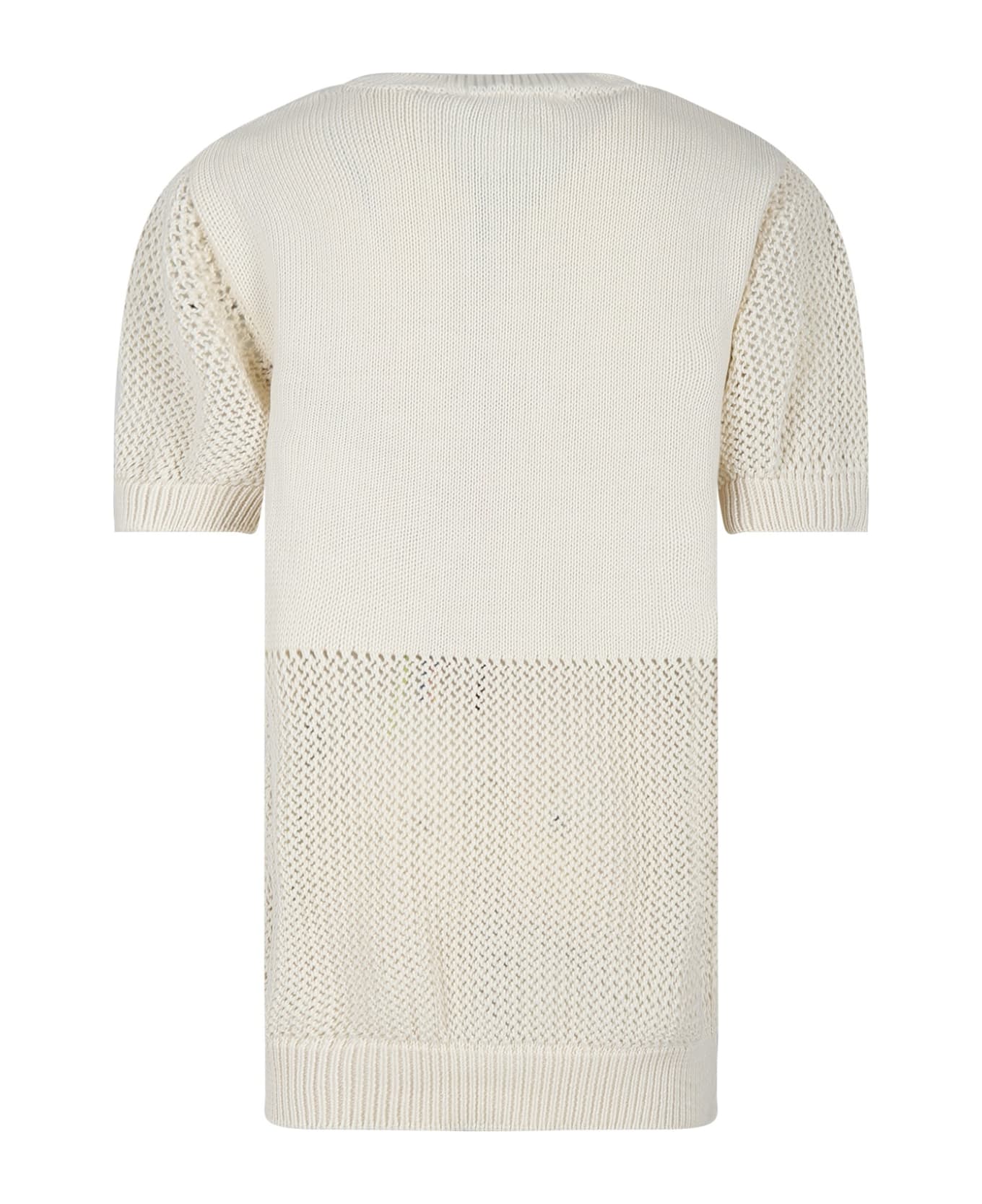 MSGM Ivory Sweater For Girl With Logo - Ivory