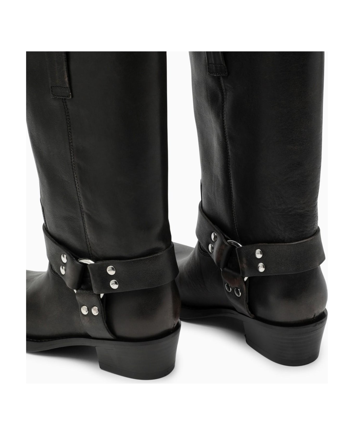 Paris Texas Black Leather Biker Boot - Black ブーツ