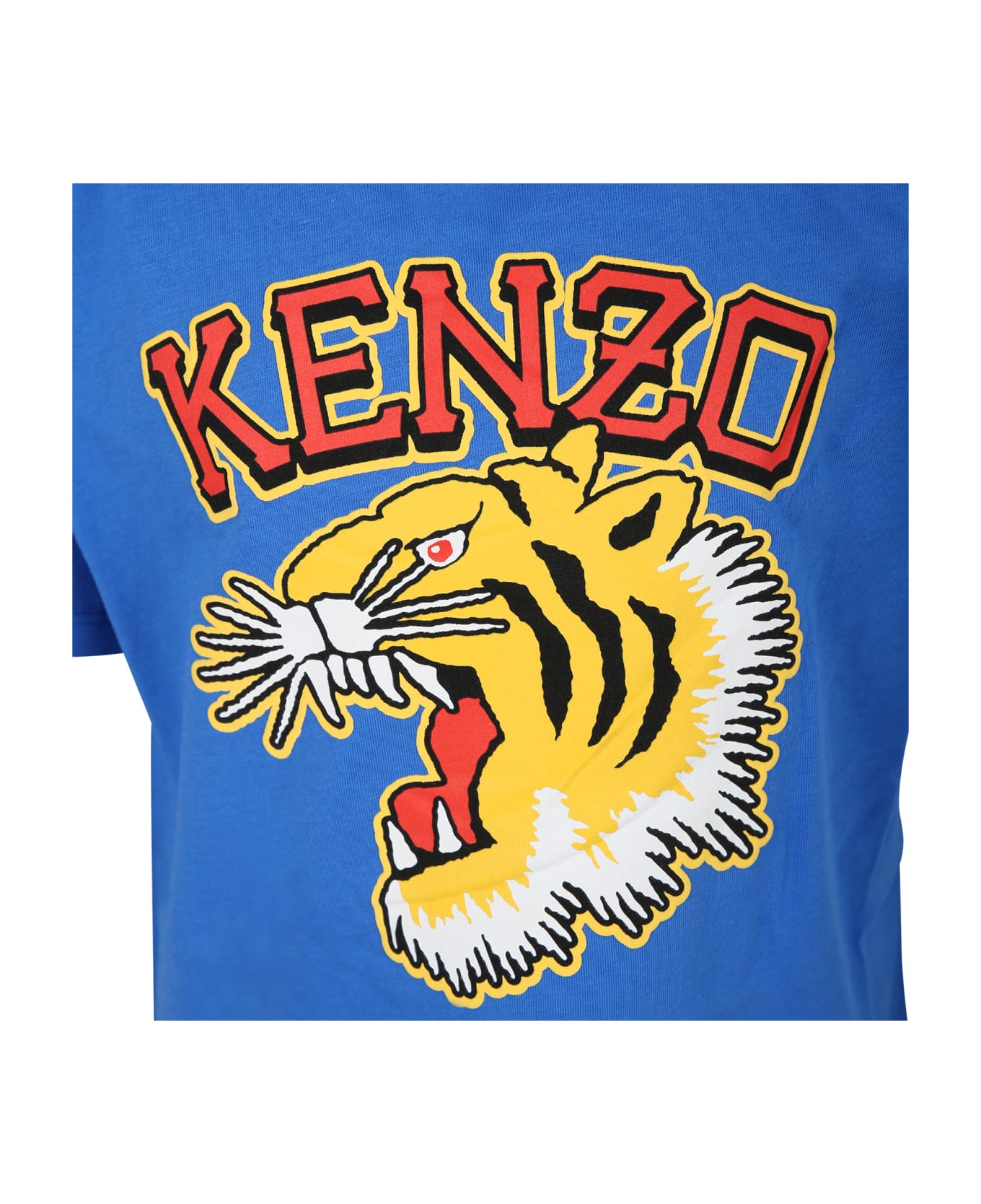 Kenzo Kids Light Blue T-shirt For Boys With Iconic Tiger And Logo - Blu