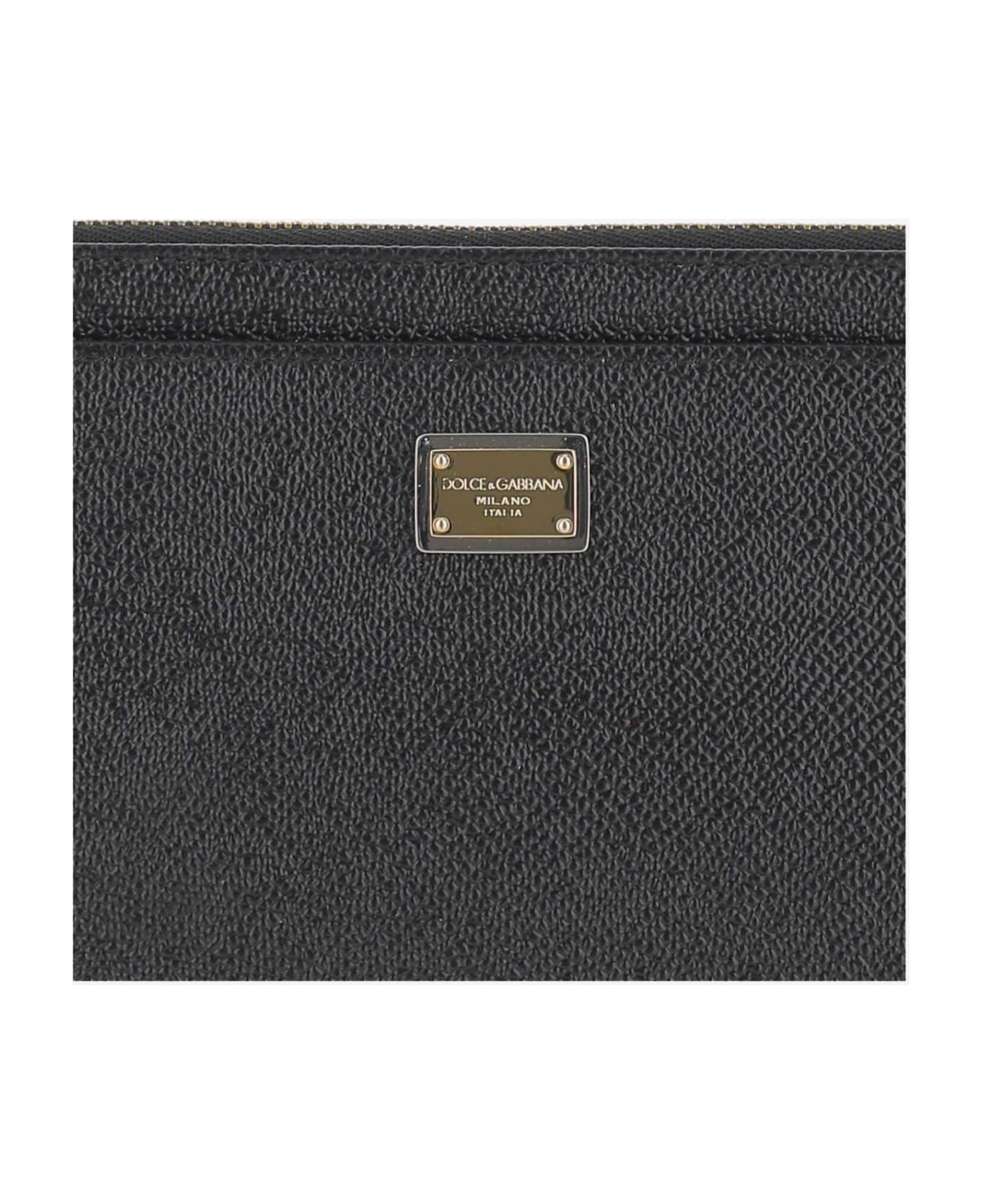 Dolce & Gabbana Dauphine Leather Card Case With Zipper - Black