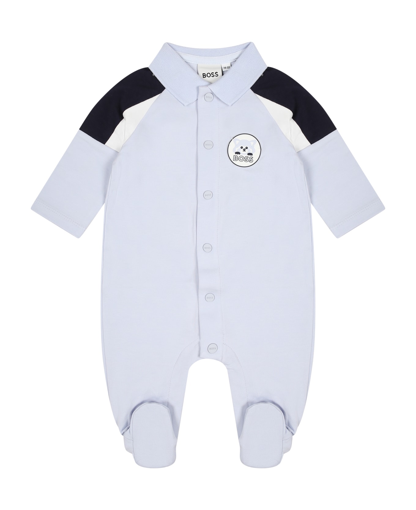 Hugo Boss Light Blue Jumpsuit For Baby Boy With Logo - Light Blue ボディスーツ＆セットアップ