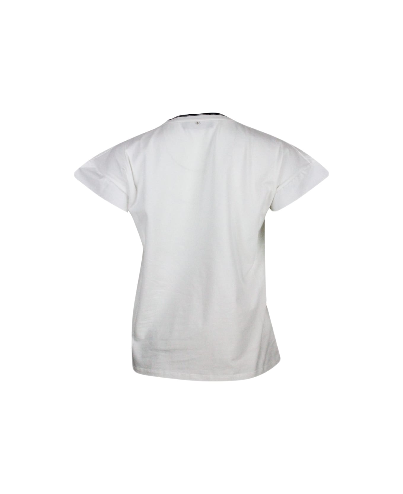 Lorena Antoniazzi Short-sleeved Crew-neck T-shirt In Stretch Cotton With Lurex Star On The Front - cream Tシャツ
