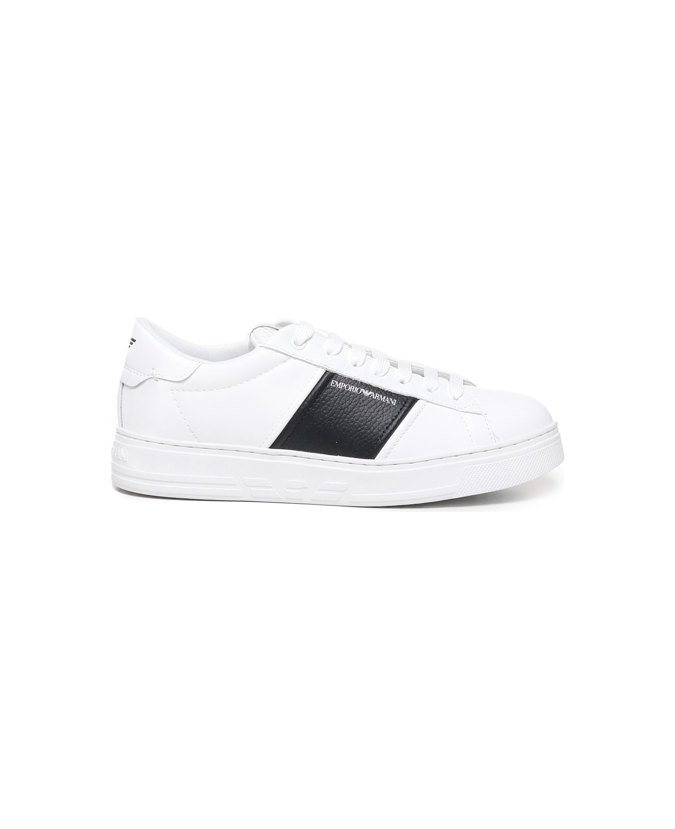 Emporio Armani Leather Sneakers With Logo - White スニーカー