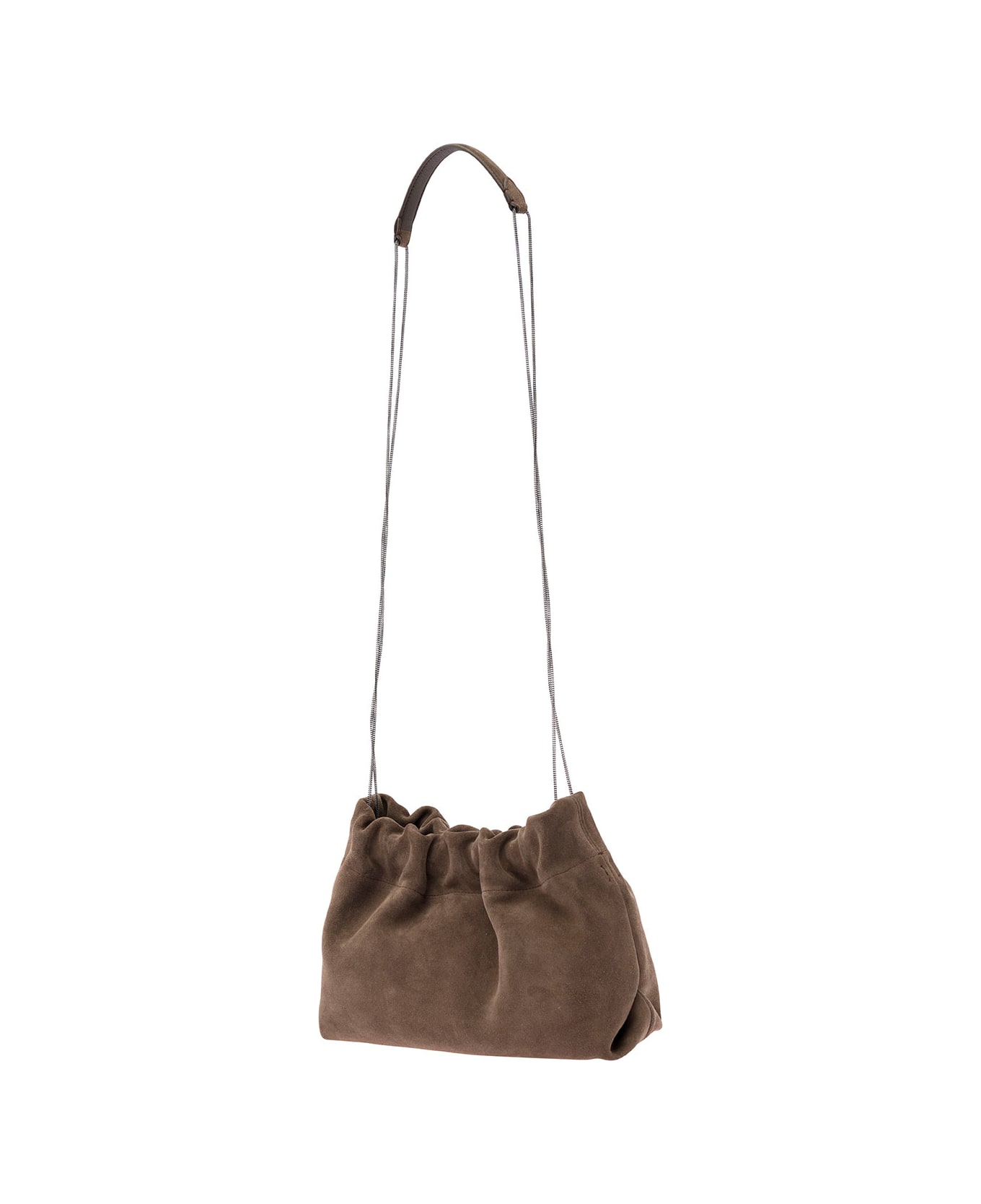 Brunello Cucinelli 'soft' Brown Shoulder Bag With Precious Chain In Suede Woman - Brown