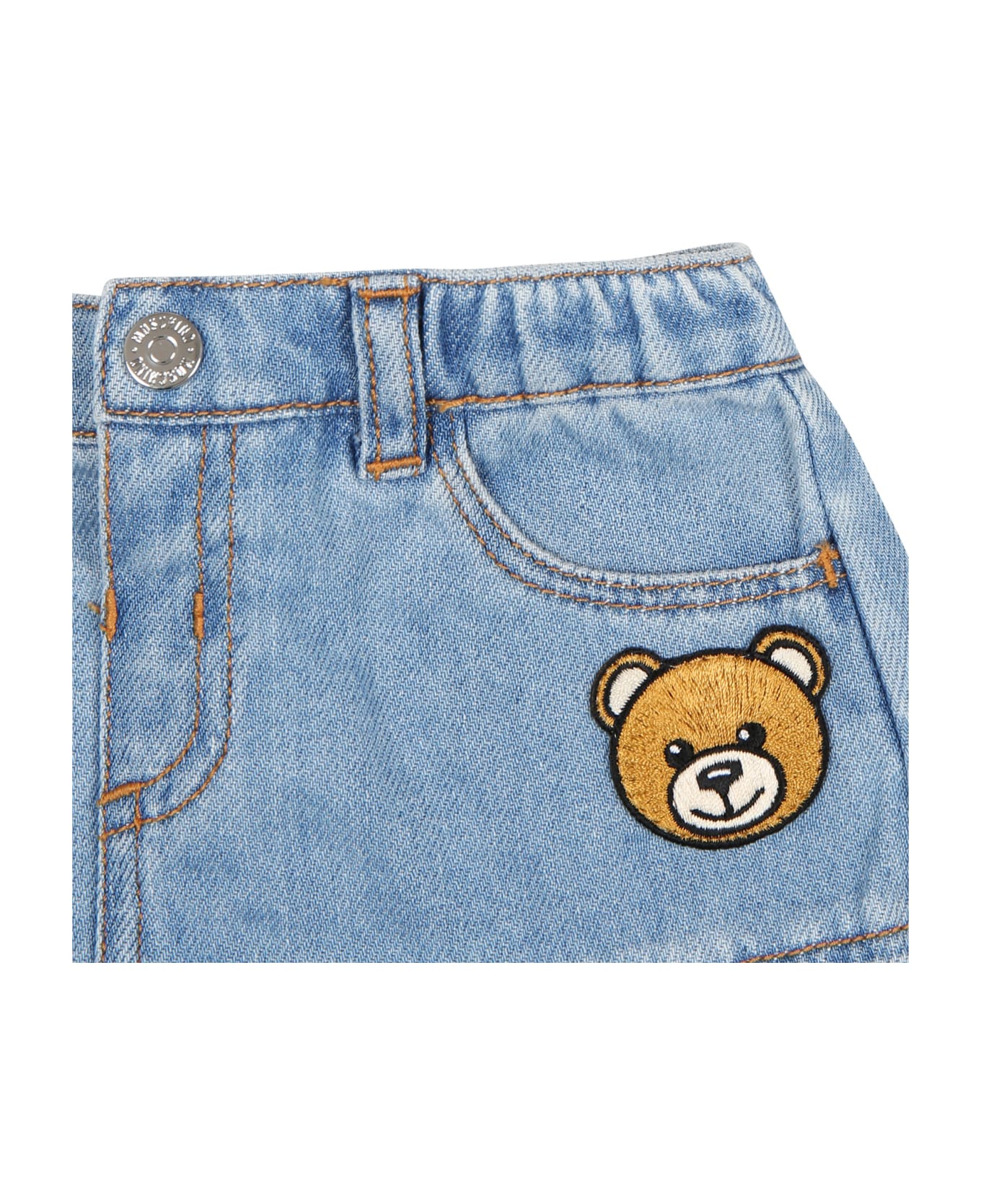 Moschino Casual Denim Skirt For Baby Girl With Teddy Bear - Denim