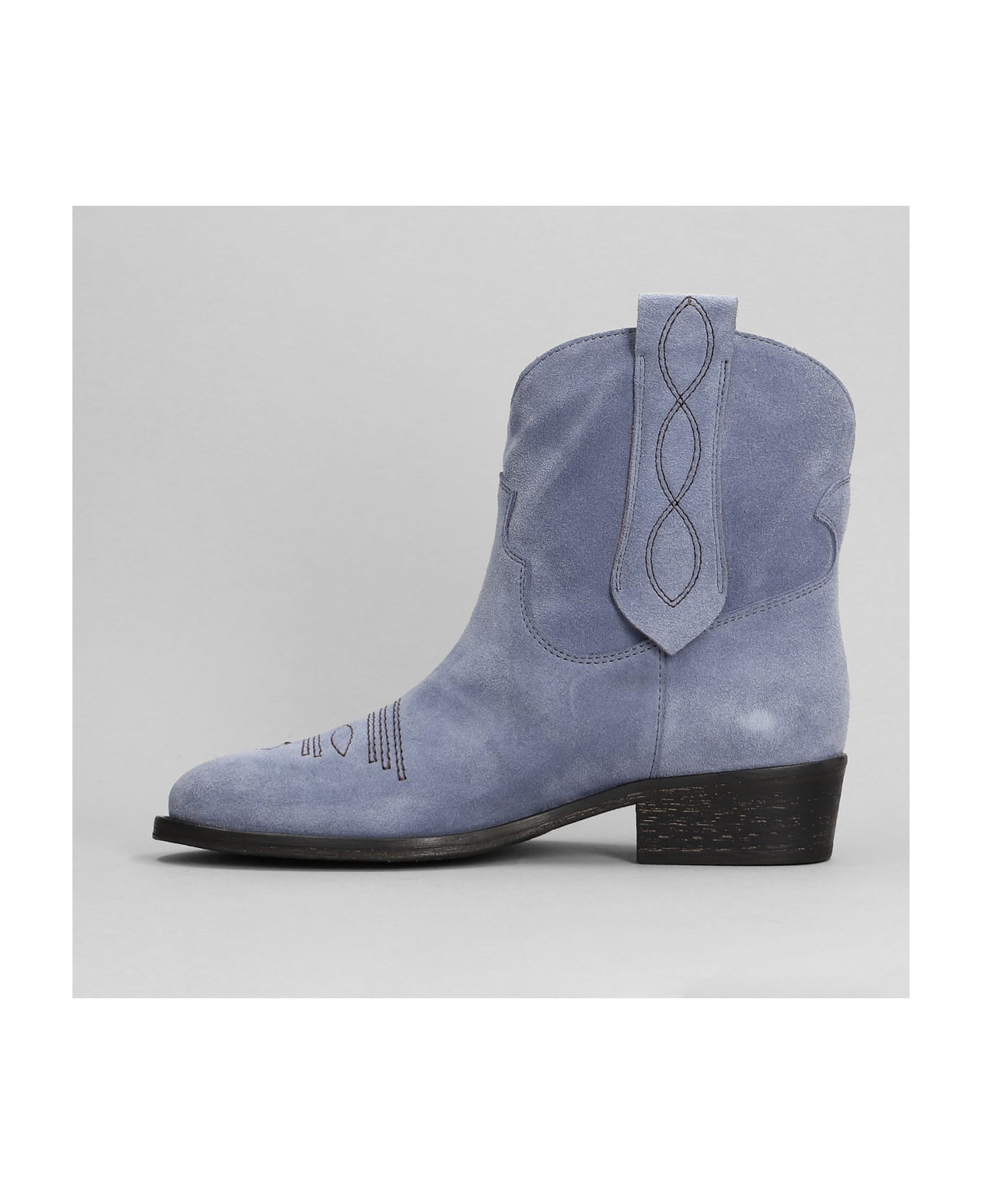 Via Roma 15 Texan Ankle Boots In Cyan Suede - cyan