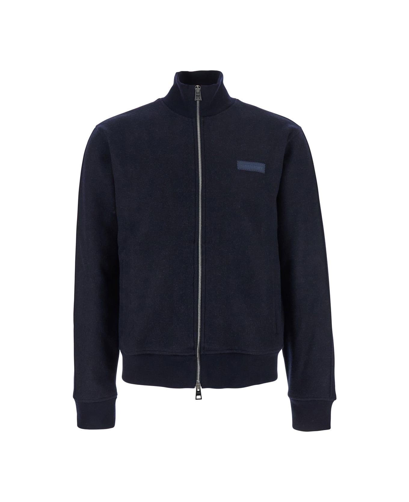 Givenchy Blue Jacket With High Neck And Logo Patch On The Front In Wool And Cashmere Blend Man - Blu