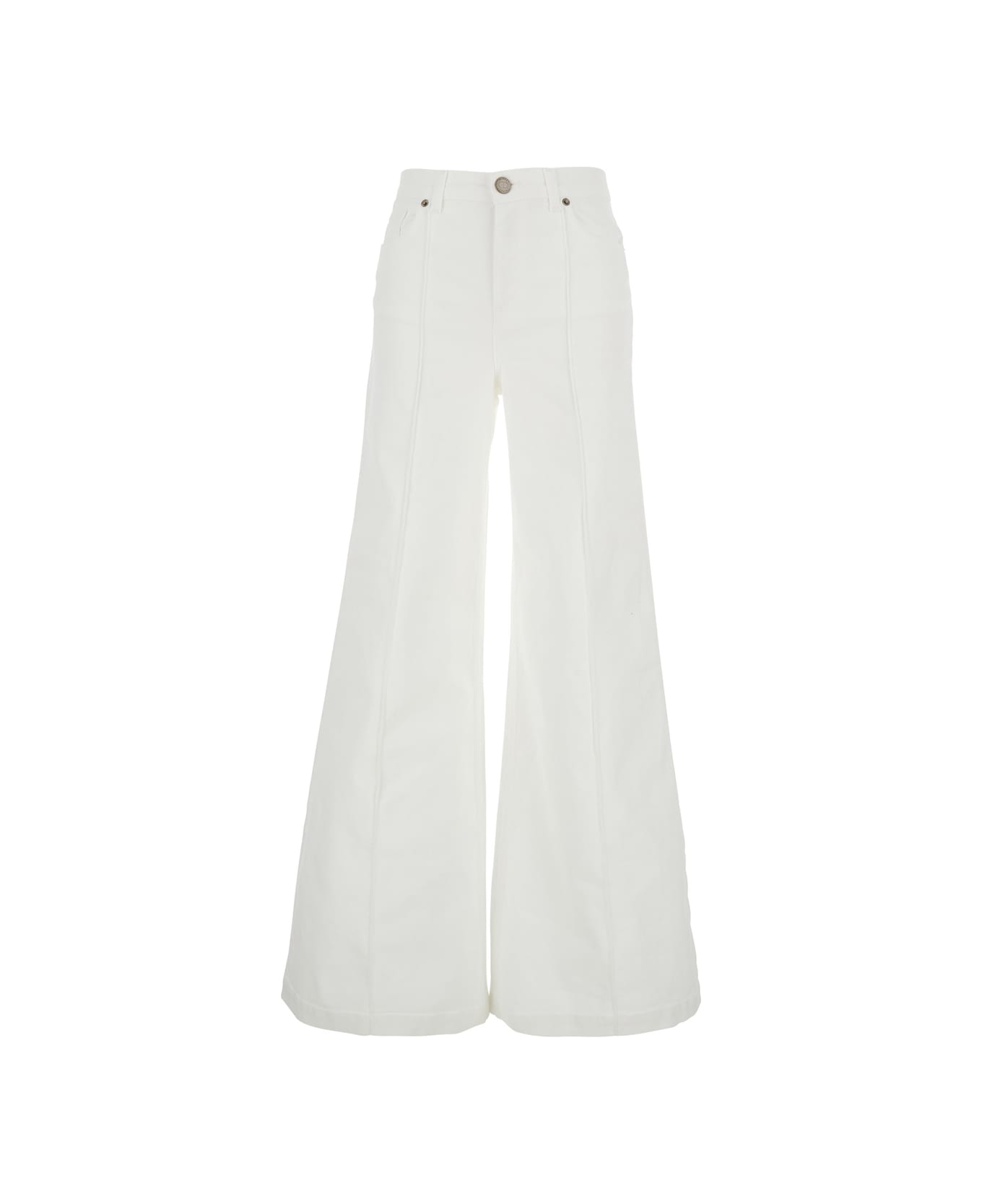 TwinSet White Pants With Wide Leg And Logo Patch On The Rear In Cotton Woman - Neve