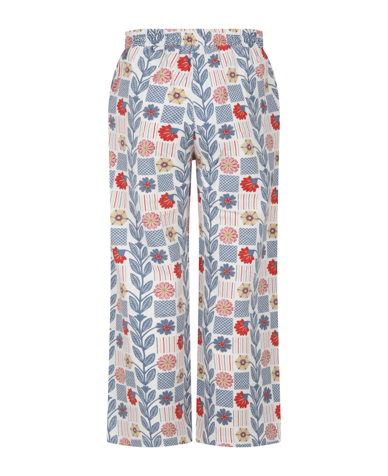 Coco Au Lait White Trousers For Girl With Flowers Print - Multicolor ボトムス