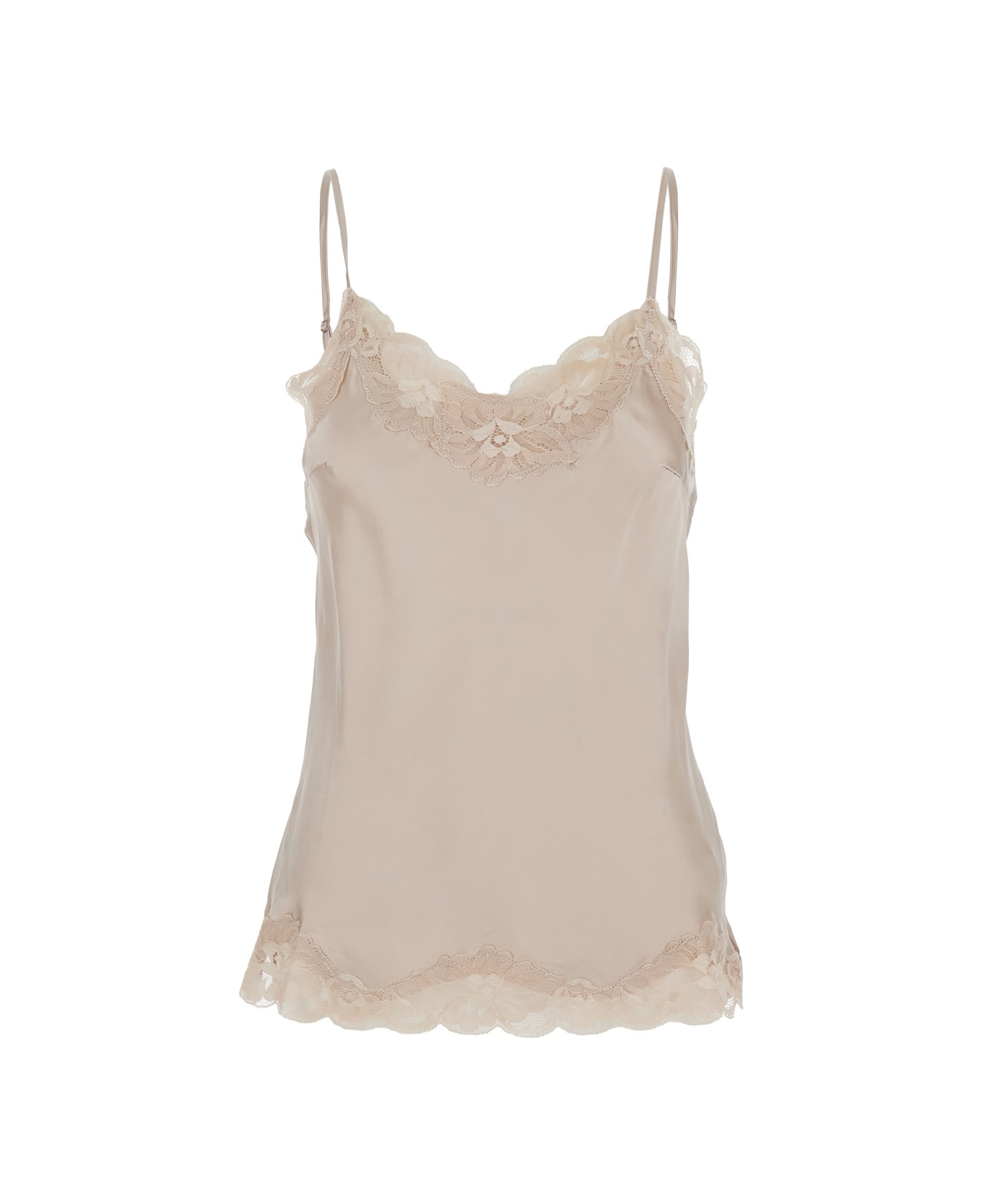 Gold Hawk Beige Sleeveless Top With Adjustable Spaghetti Straps And Floral Emellishment In Silk Woman - Beige