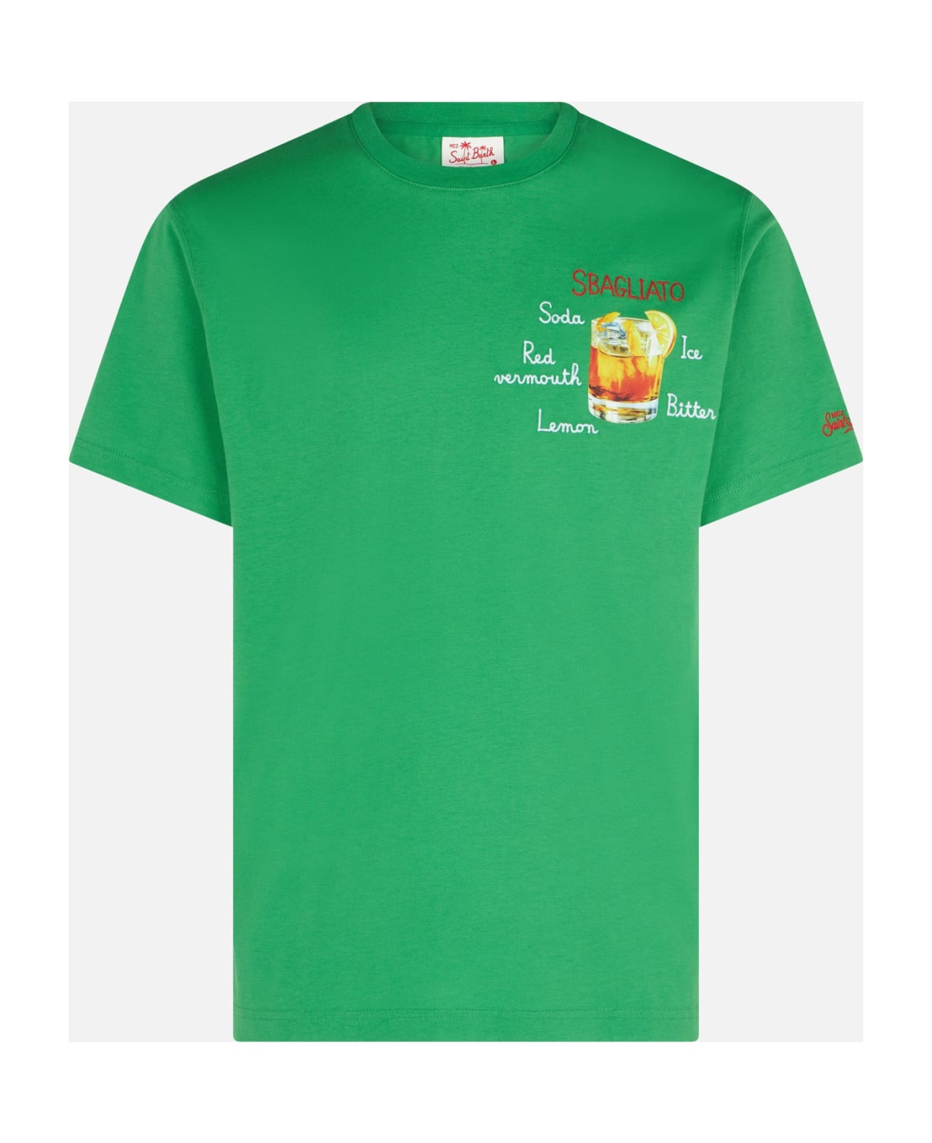 MC2 Saint Barth Man Cotton T-shirt With Sbagliato Embroidery - GREEN