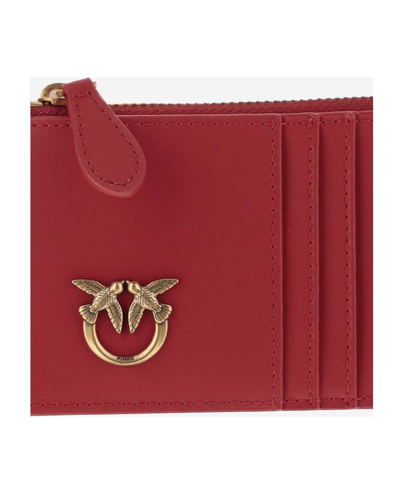 Pinko Love Birds Leather Card Holder - Red