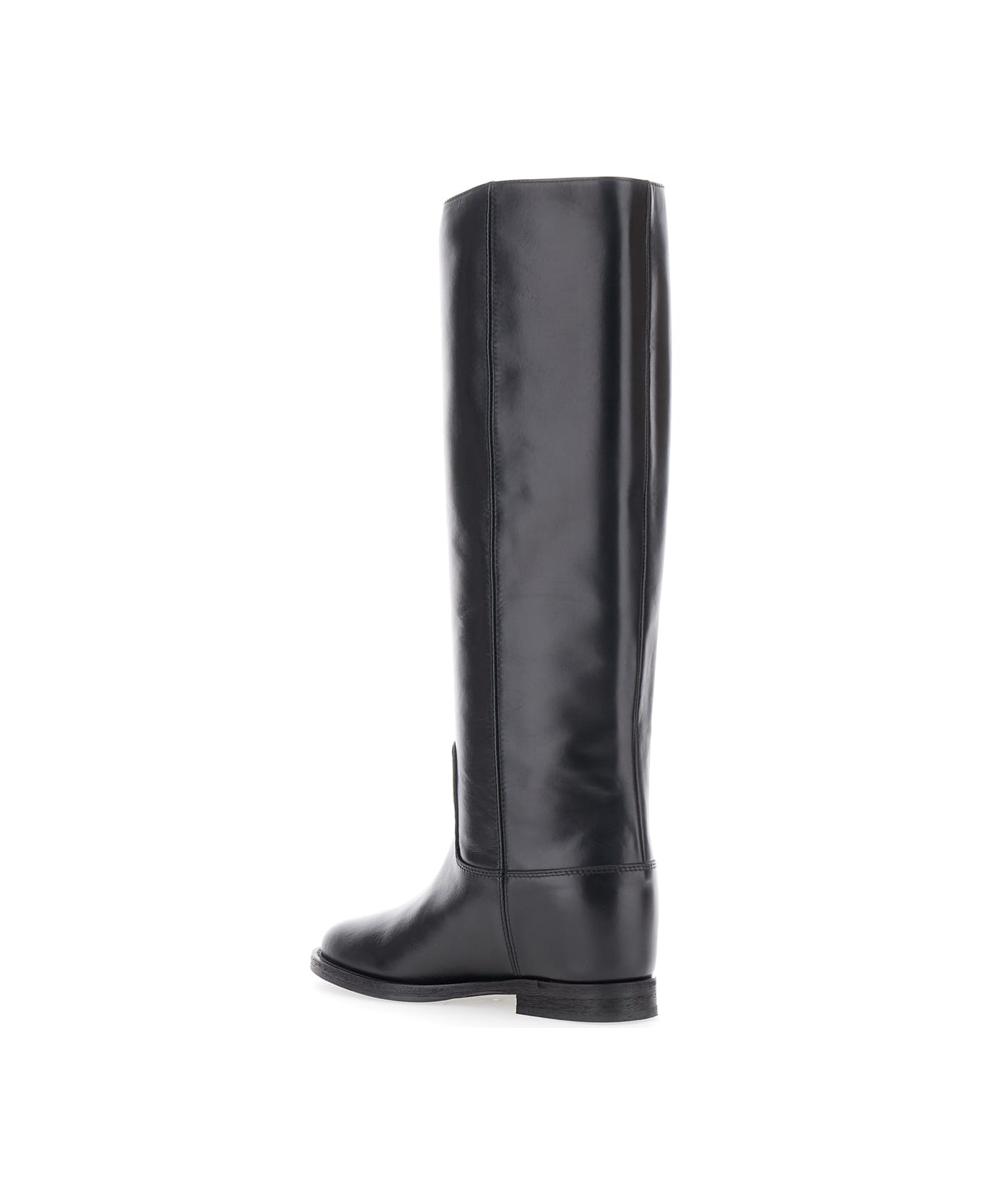 Via Roma 15 Black Boots With Cut-out Detail On The Side And Logo Plaque In Leather Woman - Black
