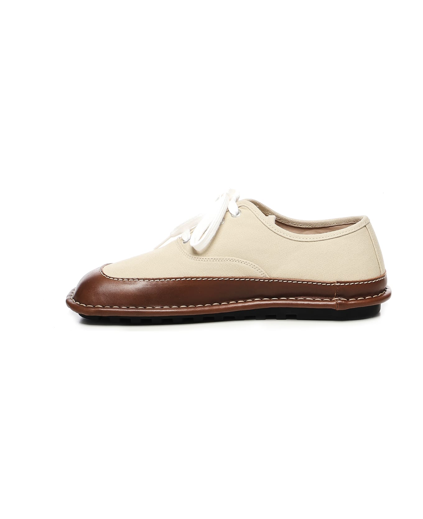Loewe Bay Canvas And Calfskin Lace-up Shoes - Beige/brown