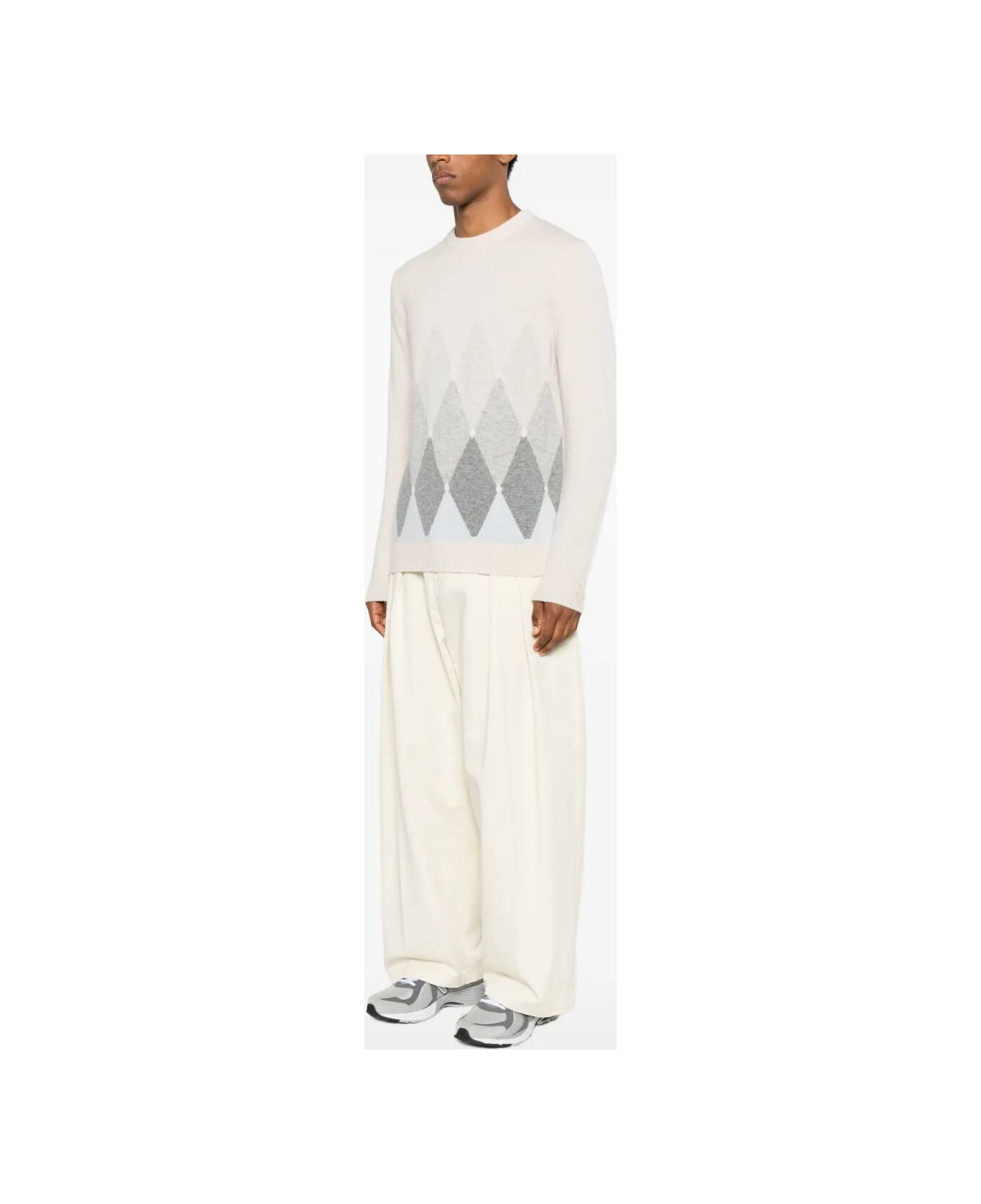 Ballantyne R Neck Pullover - White L. Blu Grey L. Grey L. Grey