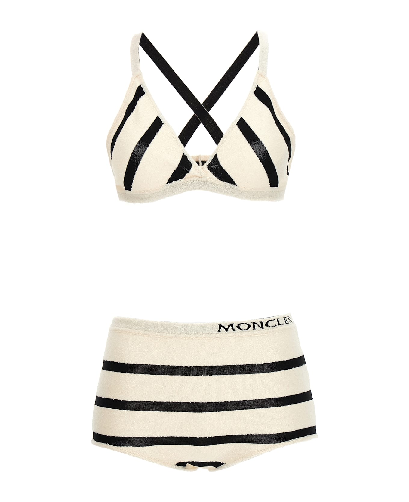 Moncler Bouclé Striped Bikini - White/Black