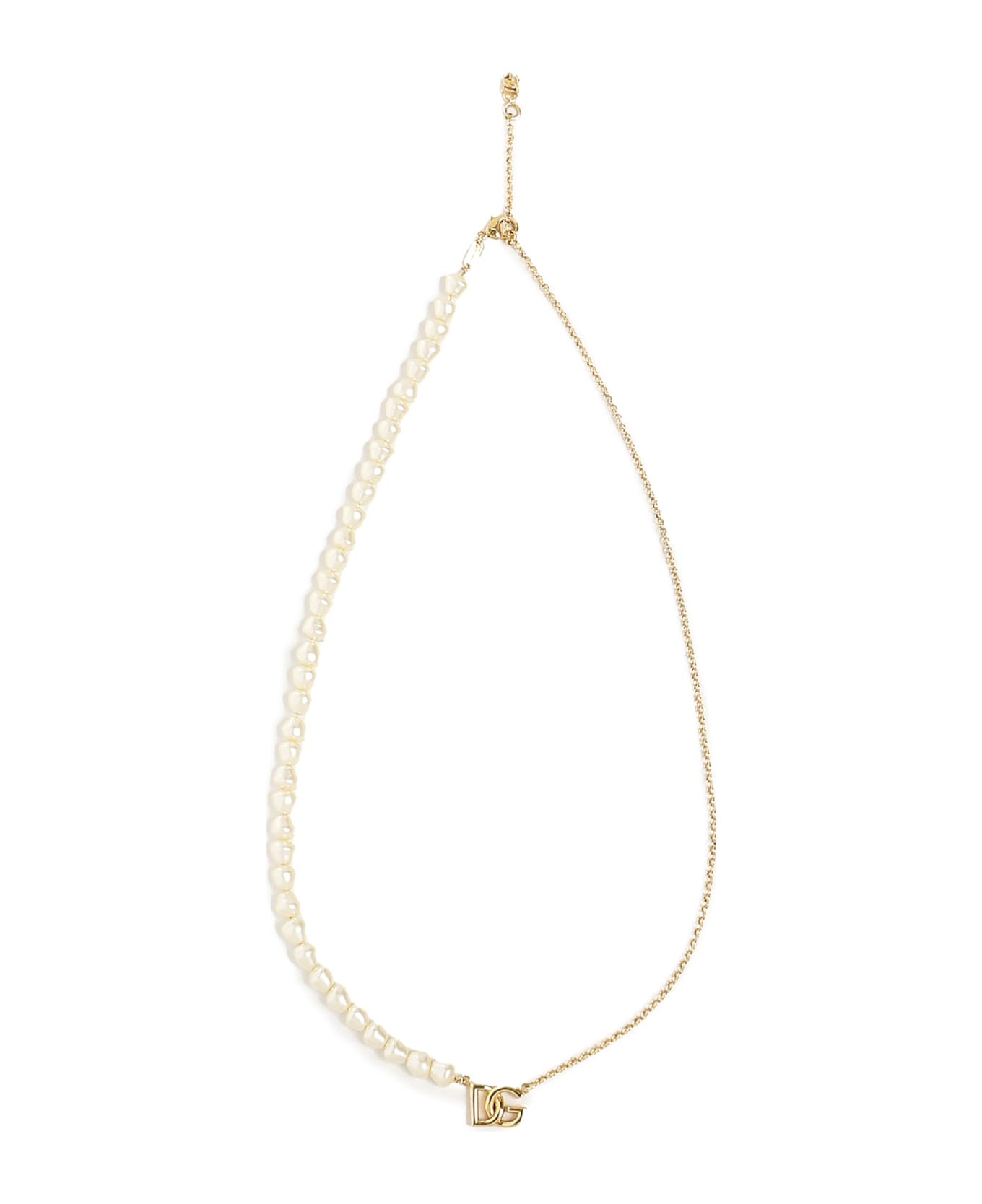 Dolce 
Gabbana Chain Necklace With Pearls And Logo - Golden
