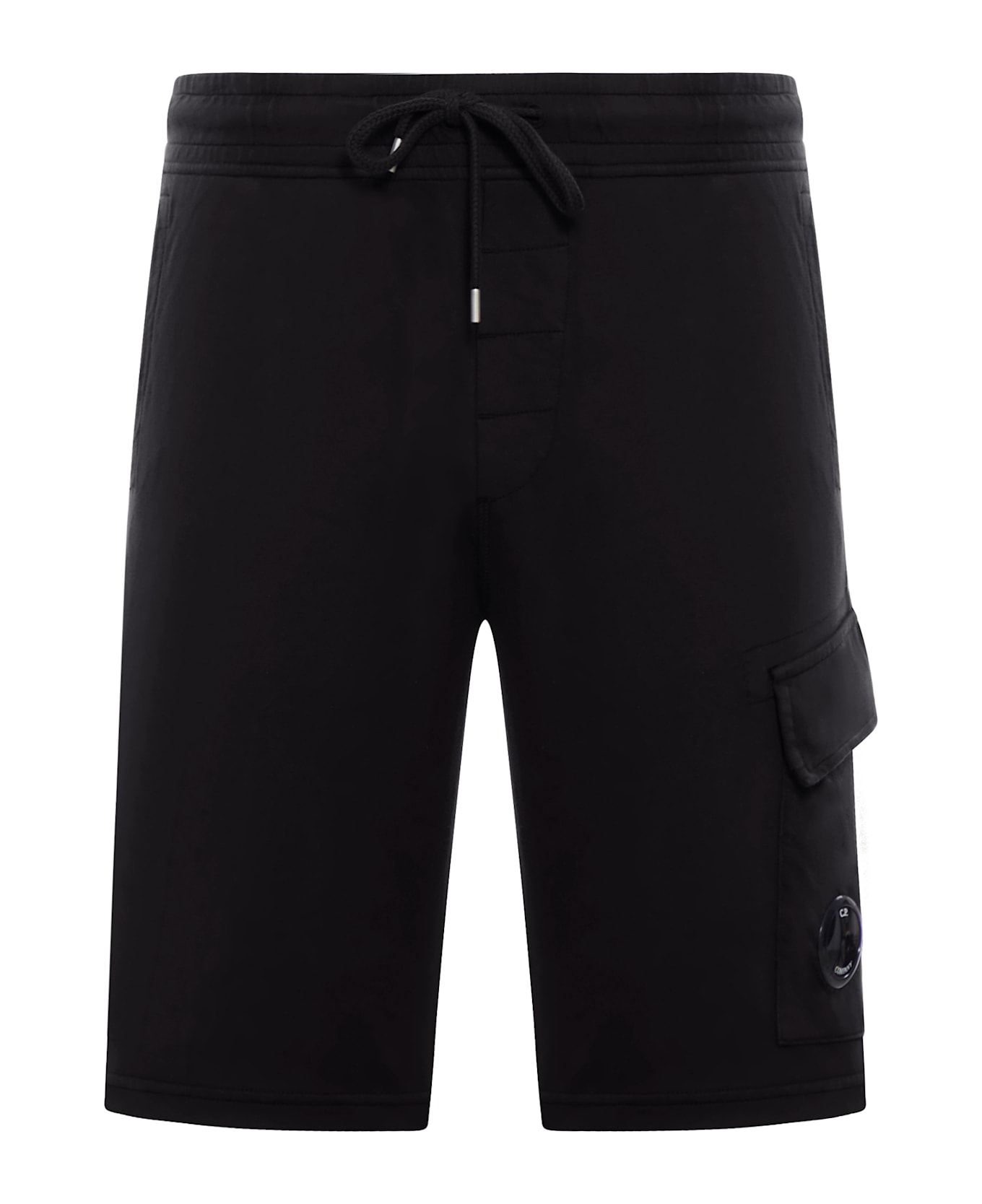 C.P. Company Light Fleece Cargo Lens Shorts - BLACK