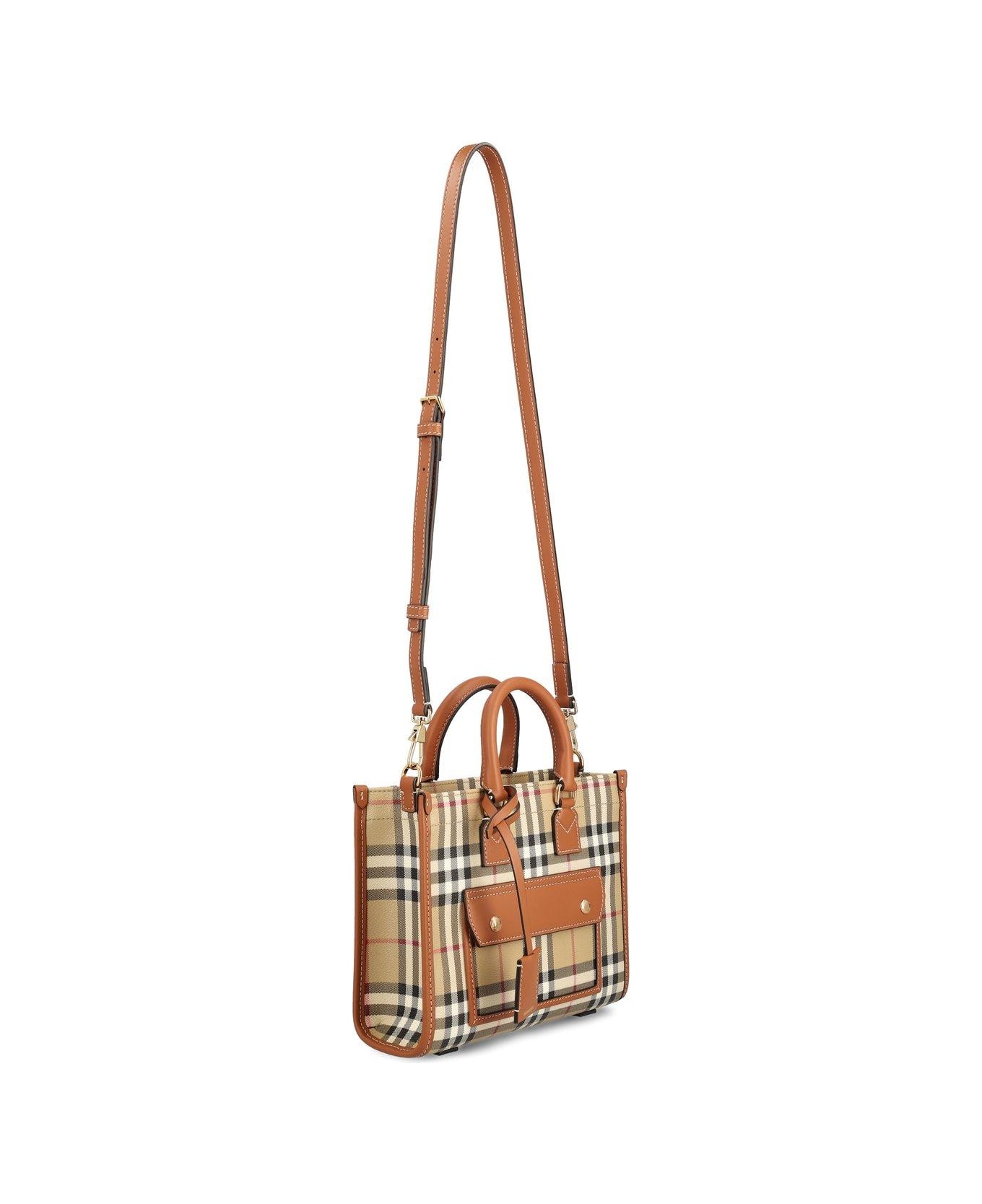 Burberry Mini Freya Tote Bag - VNTG CHK/BRIAR BROWN