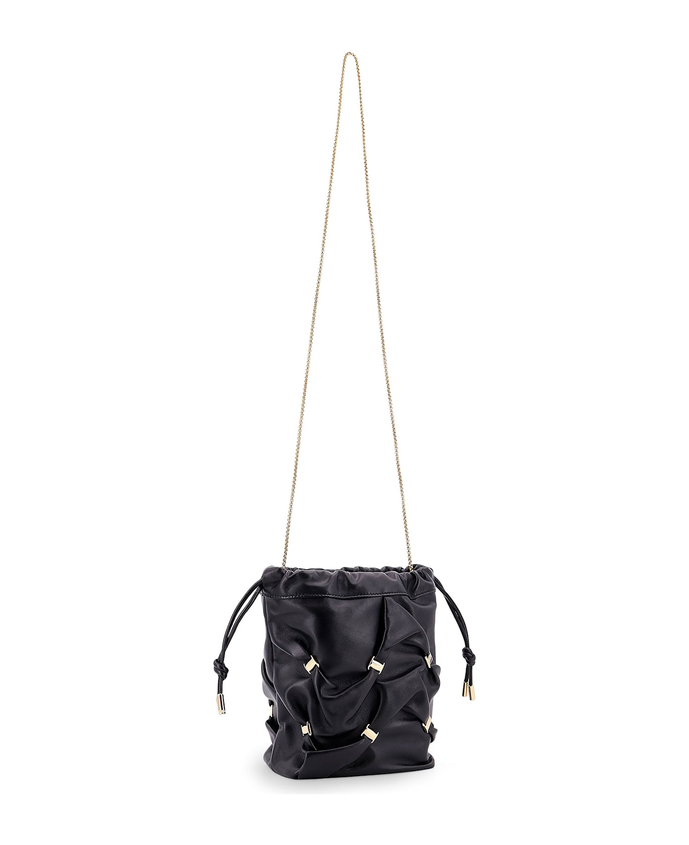 Ferragamo Leather Bucket Bag With Metal Details - Black