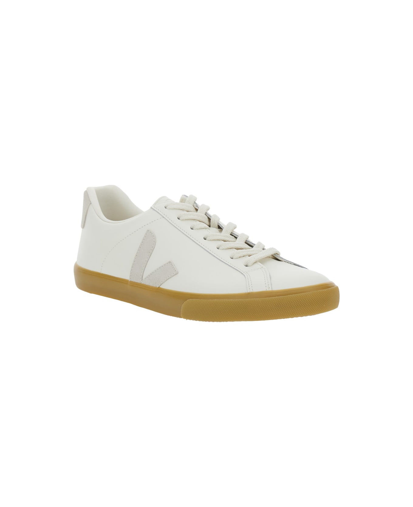 Veja 
esplar
 White Low Top Sneakers With Contrasting Heel With Logo Lettering And Logo Patch On The Side In Leather Unisex - White