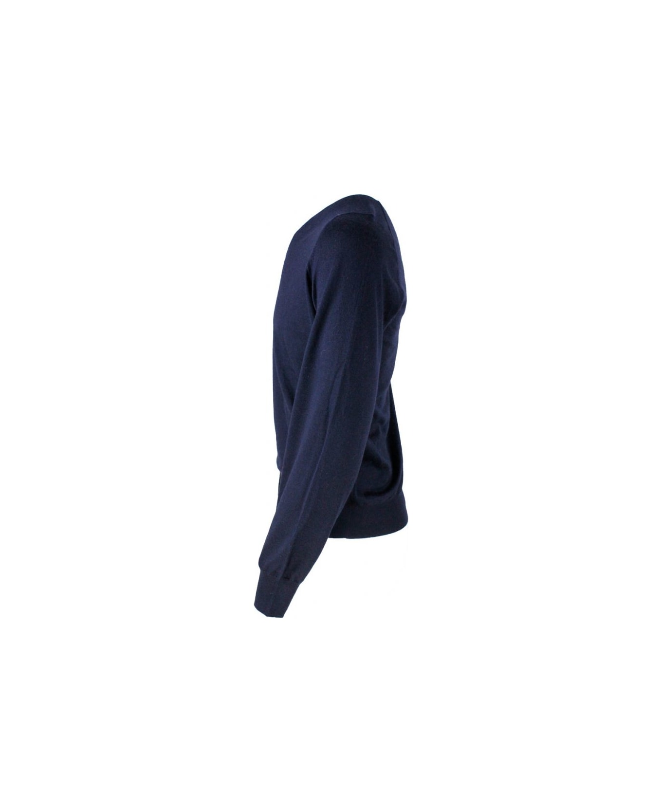 Brunello Cucinelli Cashmere And Silk High V-neck Sweater - Blu