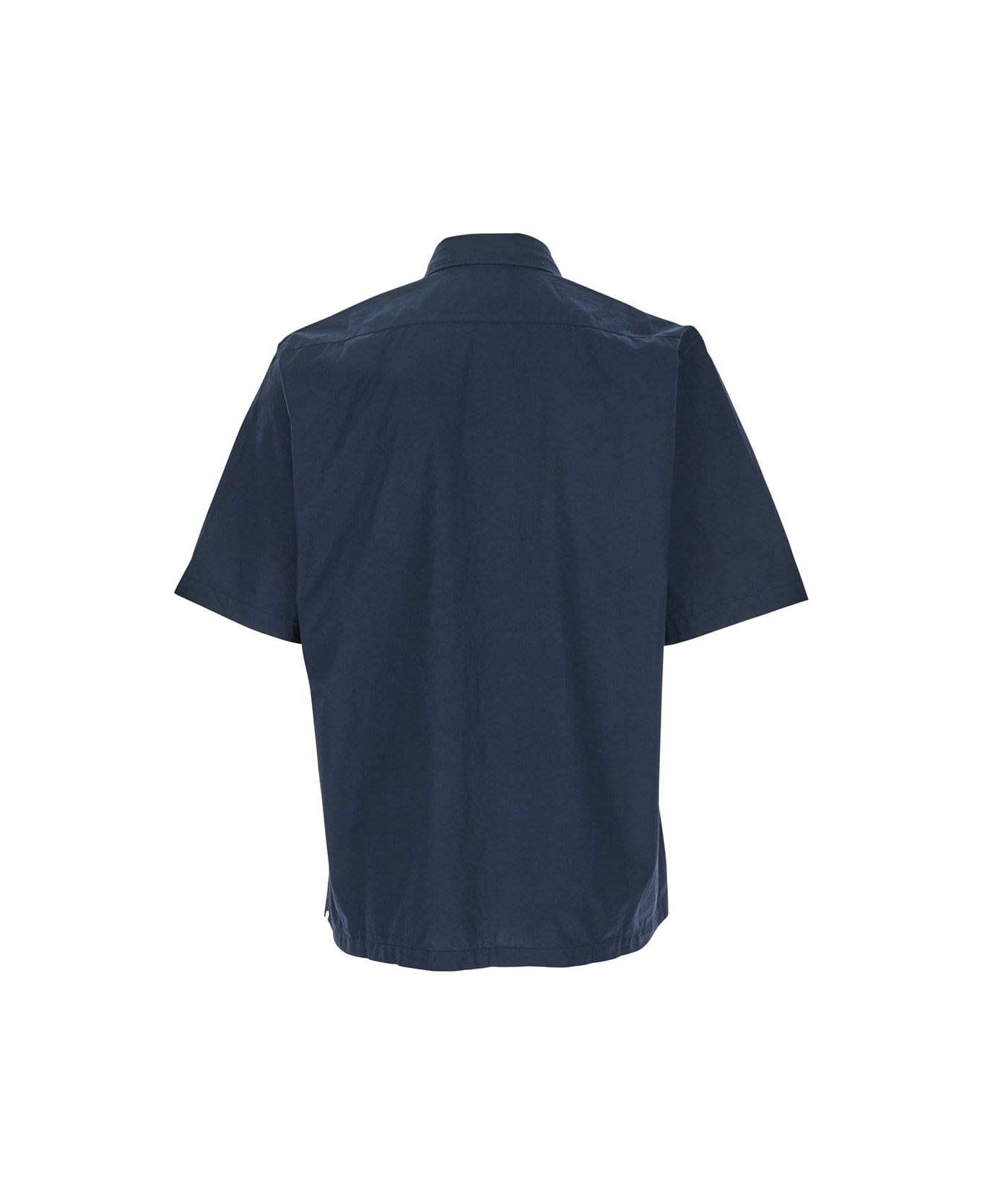 C.P. Company Blue Shirt With Classic Collar And Logo Lettering Embroidery On The Front In Cotton Man - Blu