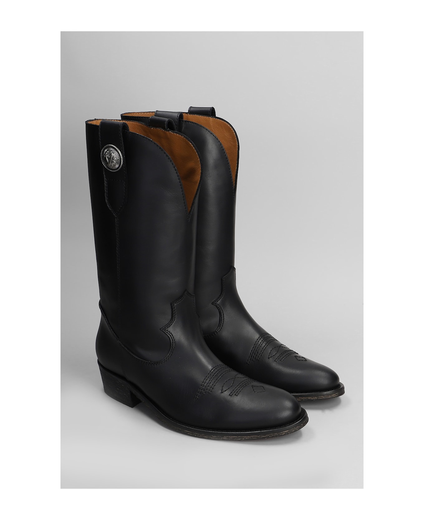 Via Roma 15 Texan Ankle Boots In Black Leather - black