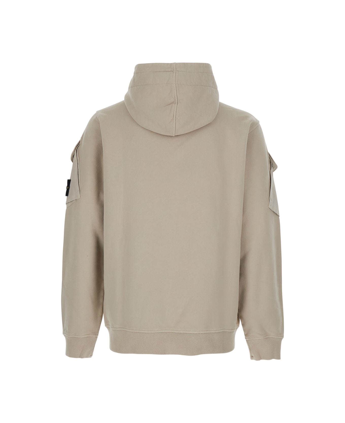 Stone Island Beige Sweatshirt With Fixed Hood And Logo Patch On The Sleeve In Cotton Man - Beige