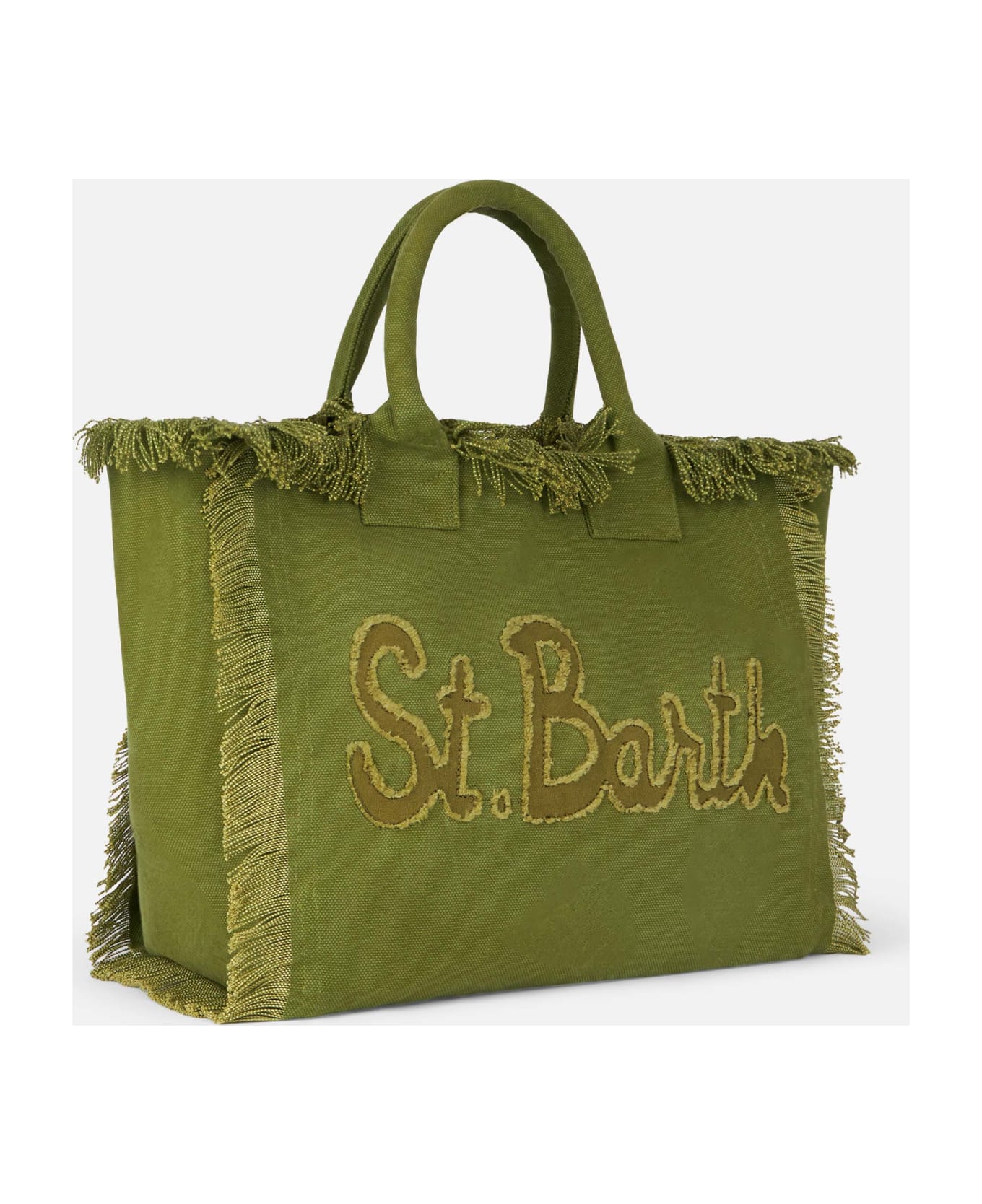 MC2 Saint Barth Military Green Cotton Canvas Vanity Tote Bag With Logo Patch - GREEN