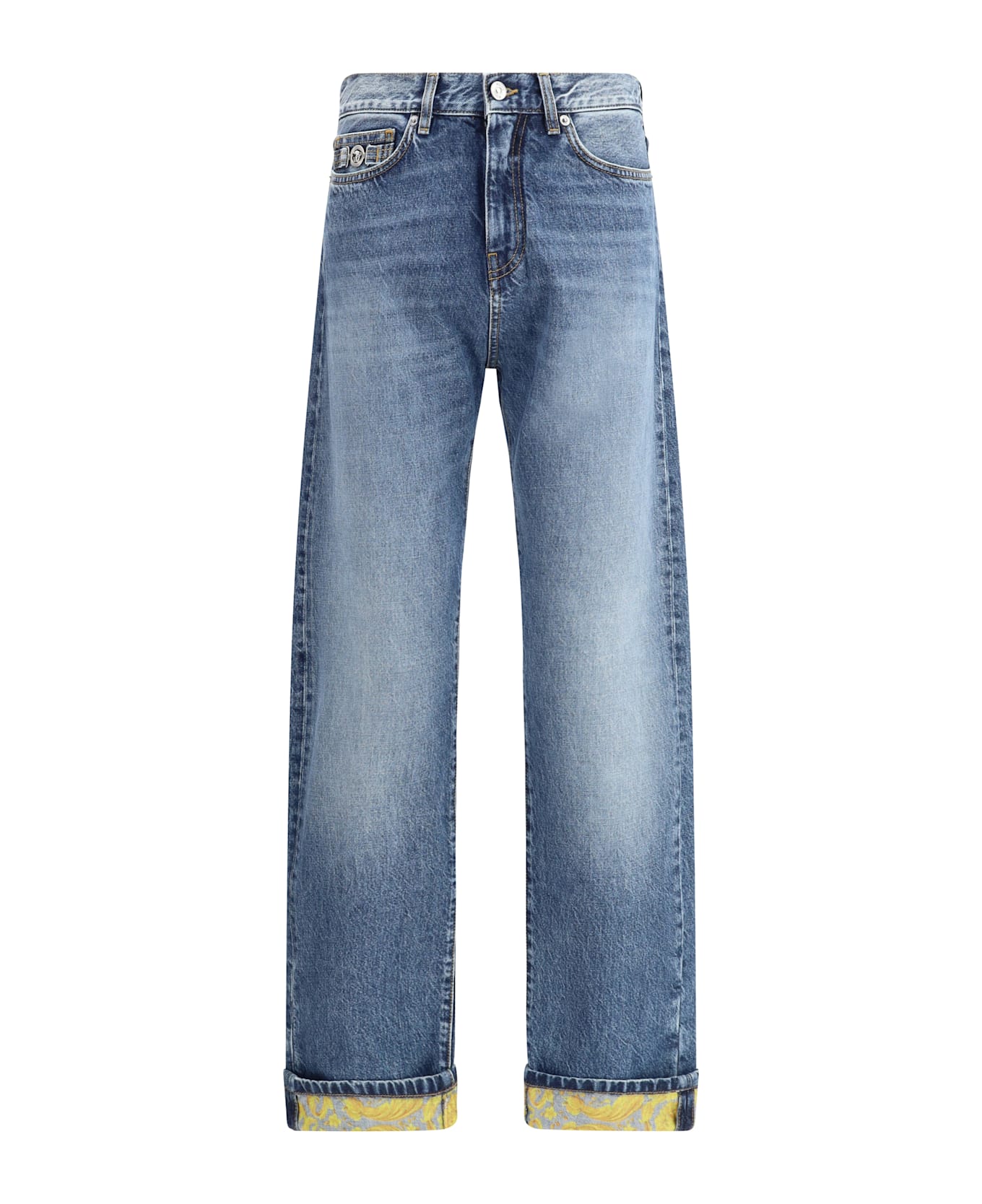 Versace Barocco Turn-up Jeans - Medium Blue