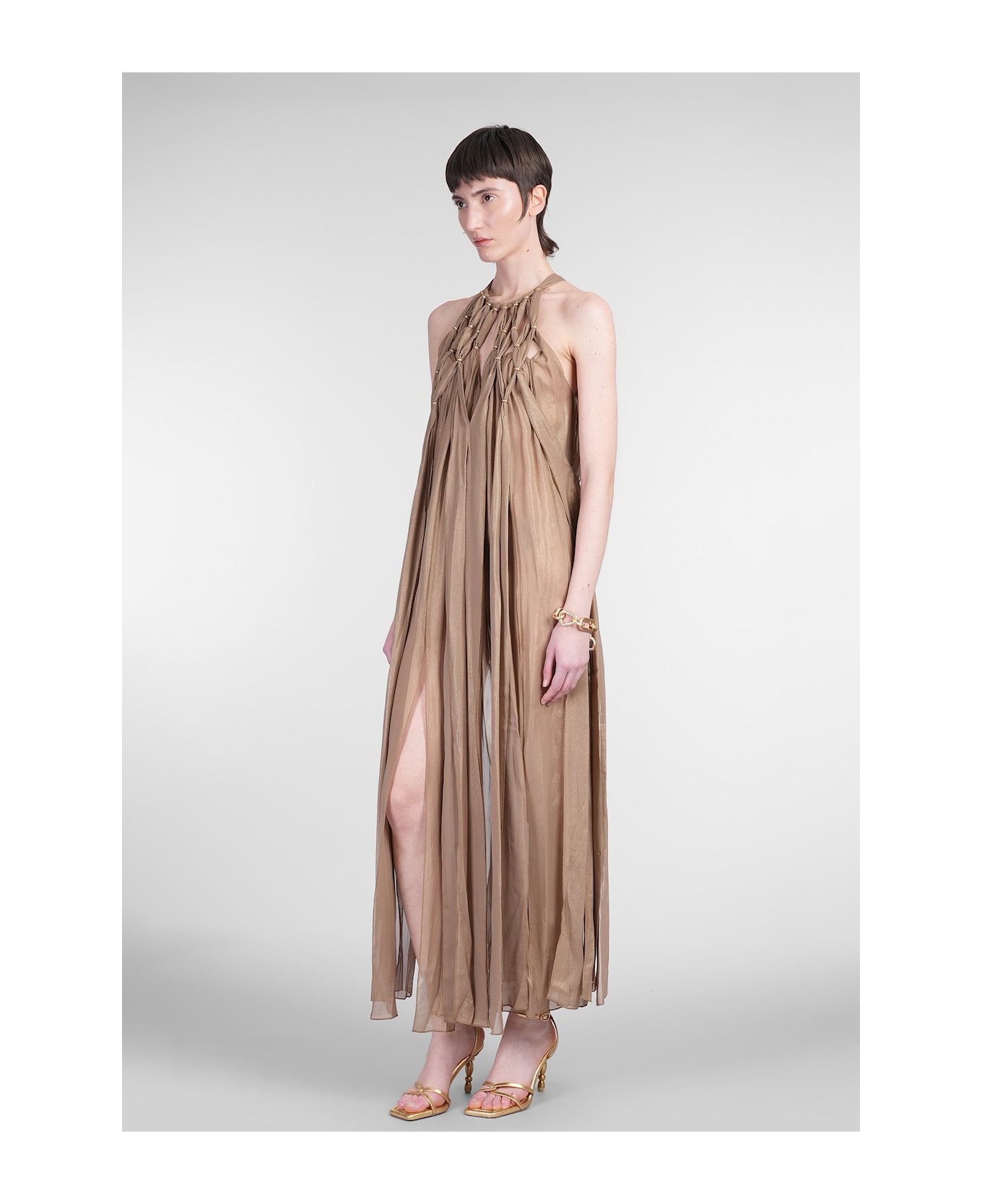 Cult Gaia Aditi Long Dress In Gold Silk - gold
