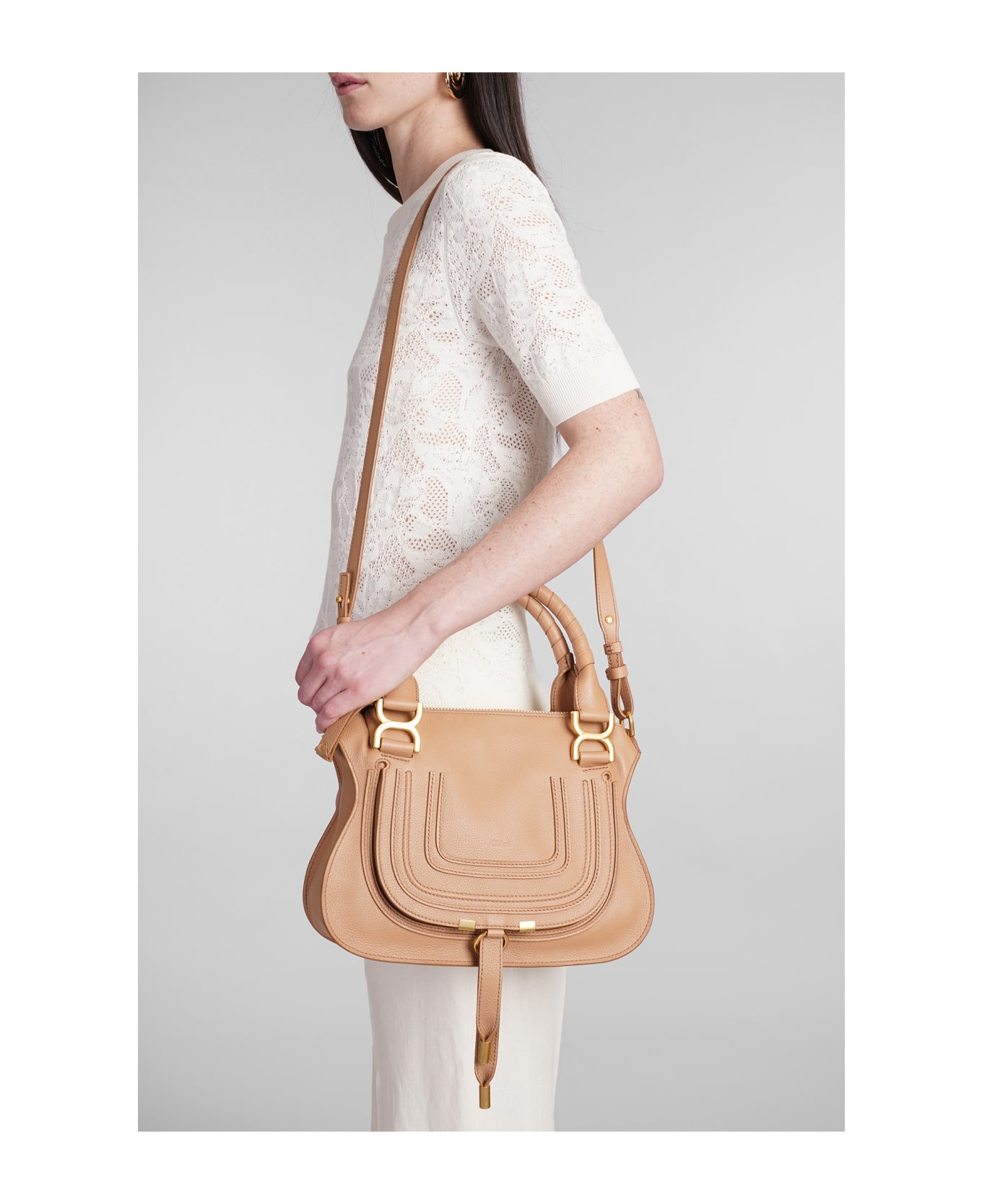 Chloé Mercie Shoulder Bag In Beige Leather - beige