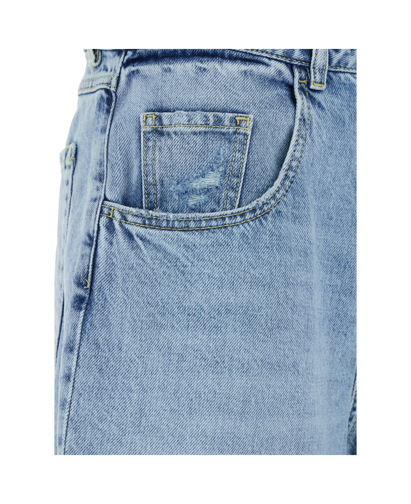 Icon Denim Blue Bermuda Pants With Logo Patch On The Rear In Denim Woman - Blu