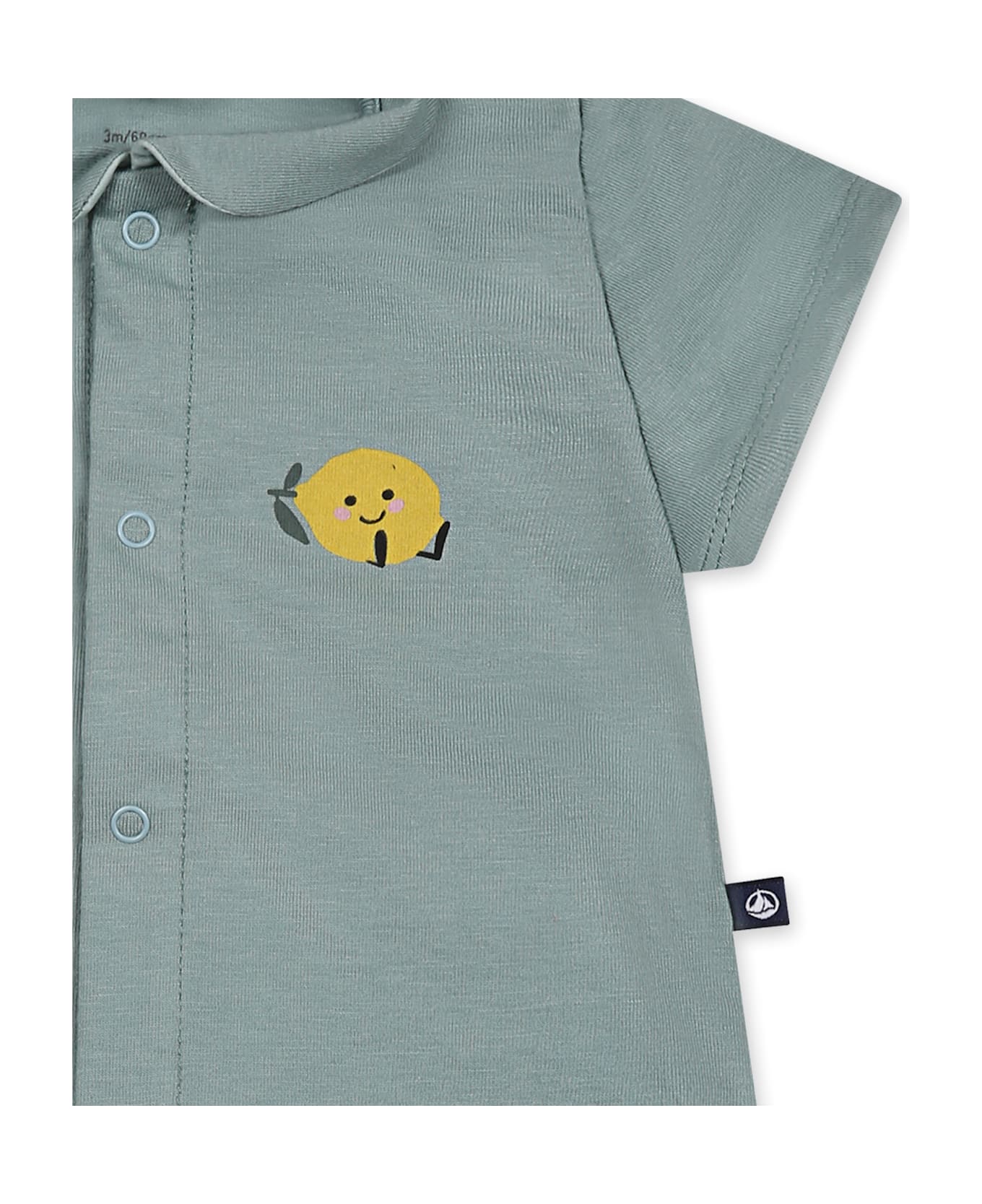 Petit Bateau Green Romper For Baby Boy With Lemon Print - Light Blue