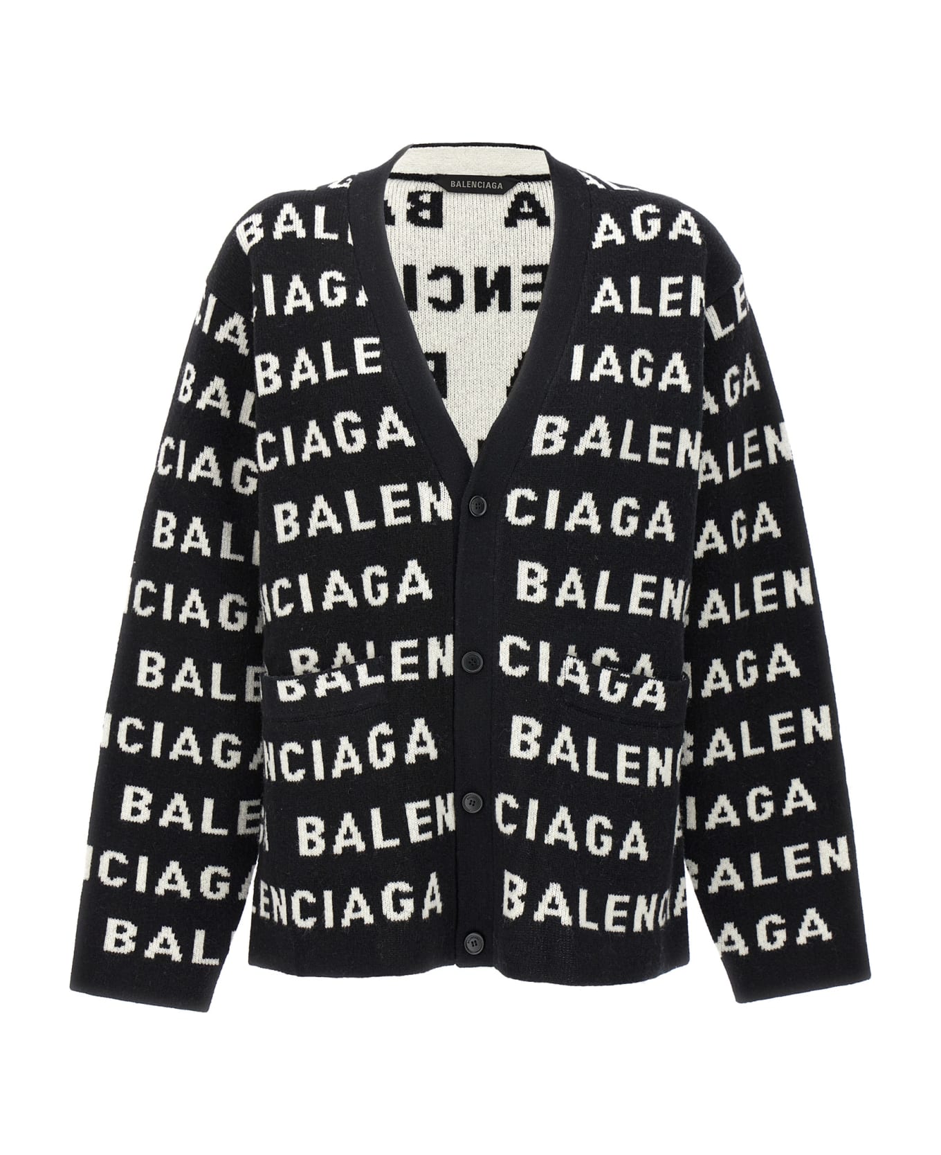 Balenciaga All-over Logo Cardigan - White/Black