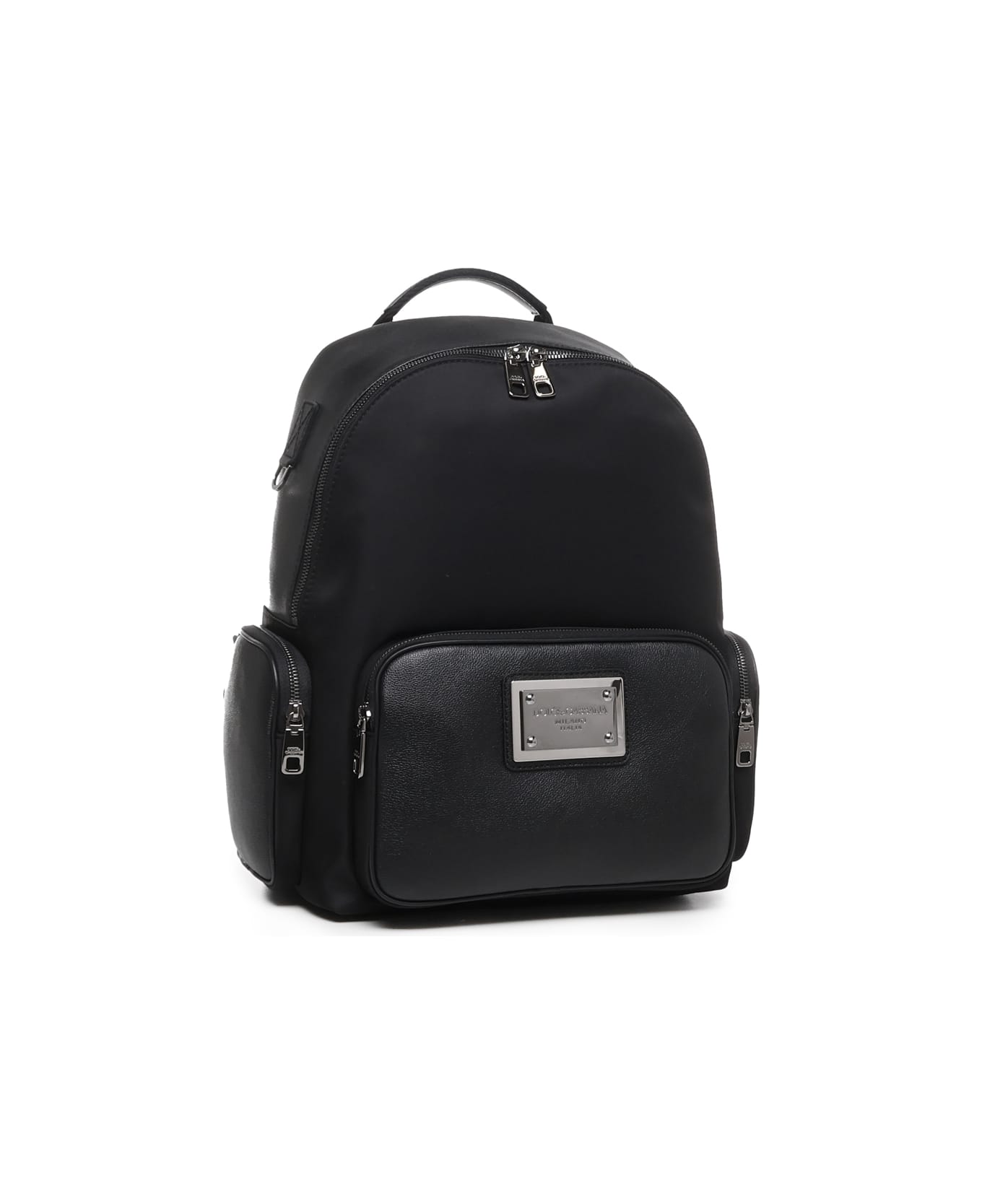 Dolce & Gabbana Backpack In Grained Calfskin And Nylon - Black